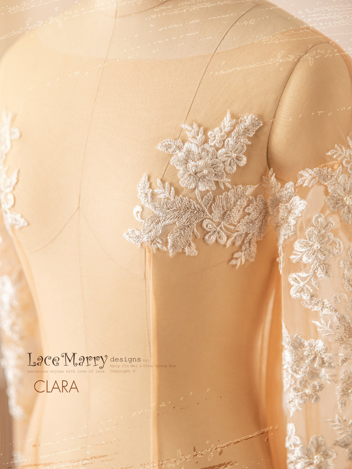 CLARA / Removable Inner Tulle Bolero with Long Lace Sleeves