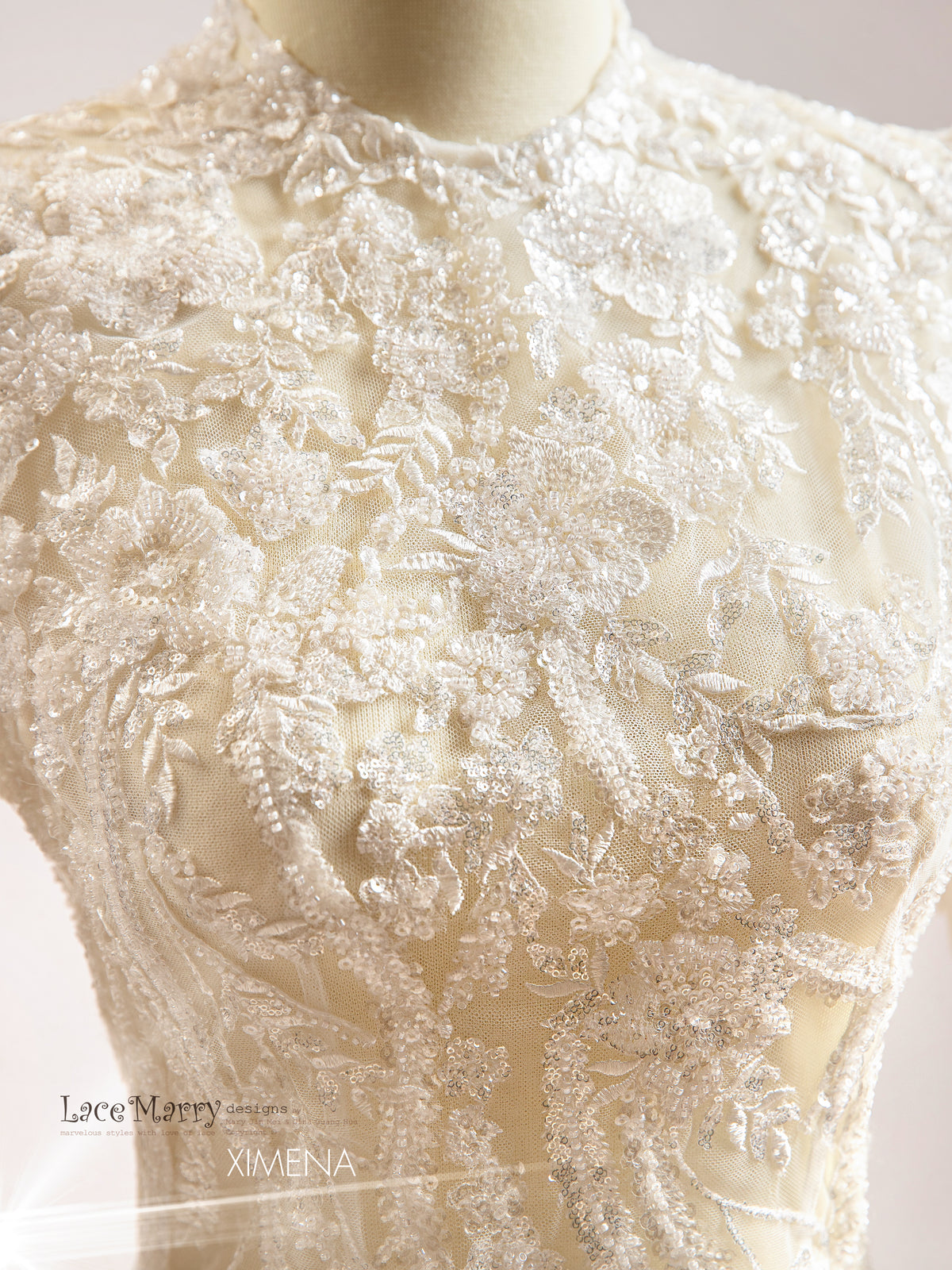 XIMENA / Intricate Sparkling Bridal Topper with Long Sleeves and High Neck