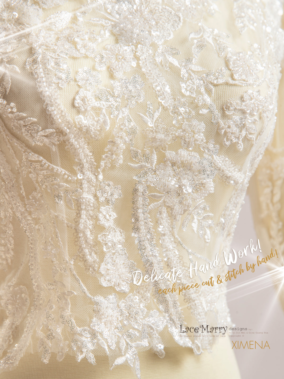 XIMENA / Intricate Sparkling Bridal Topper with Long Sleeves and High Neck
