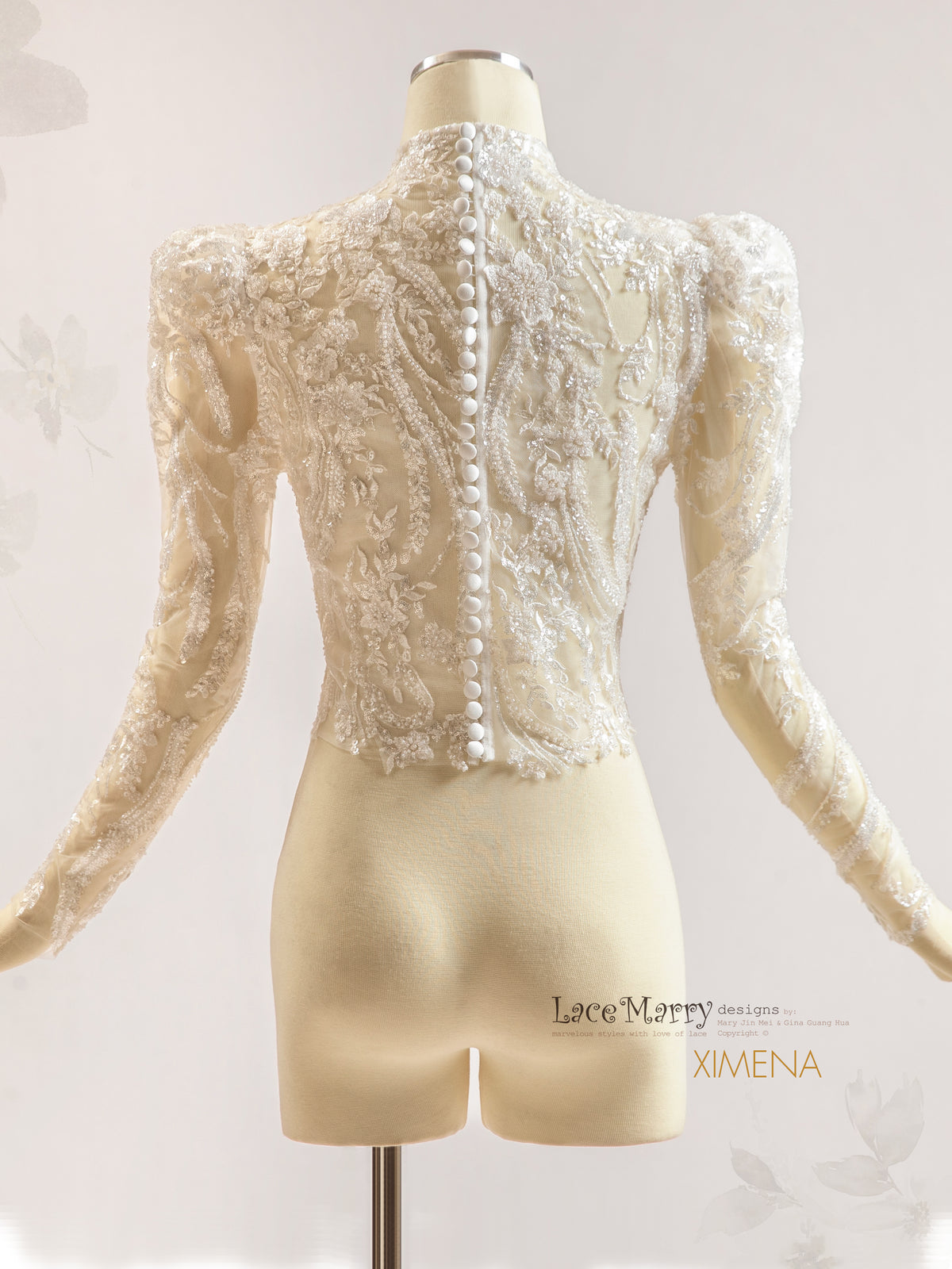 XIMENA / Intricate Sparkling Bridal Topper with Long Sleeves and High Neck