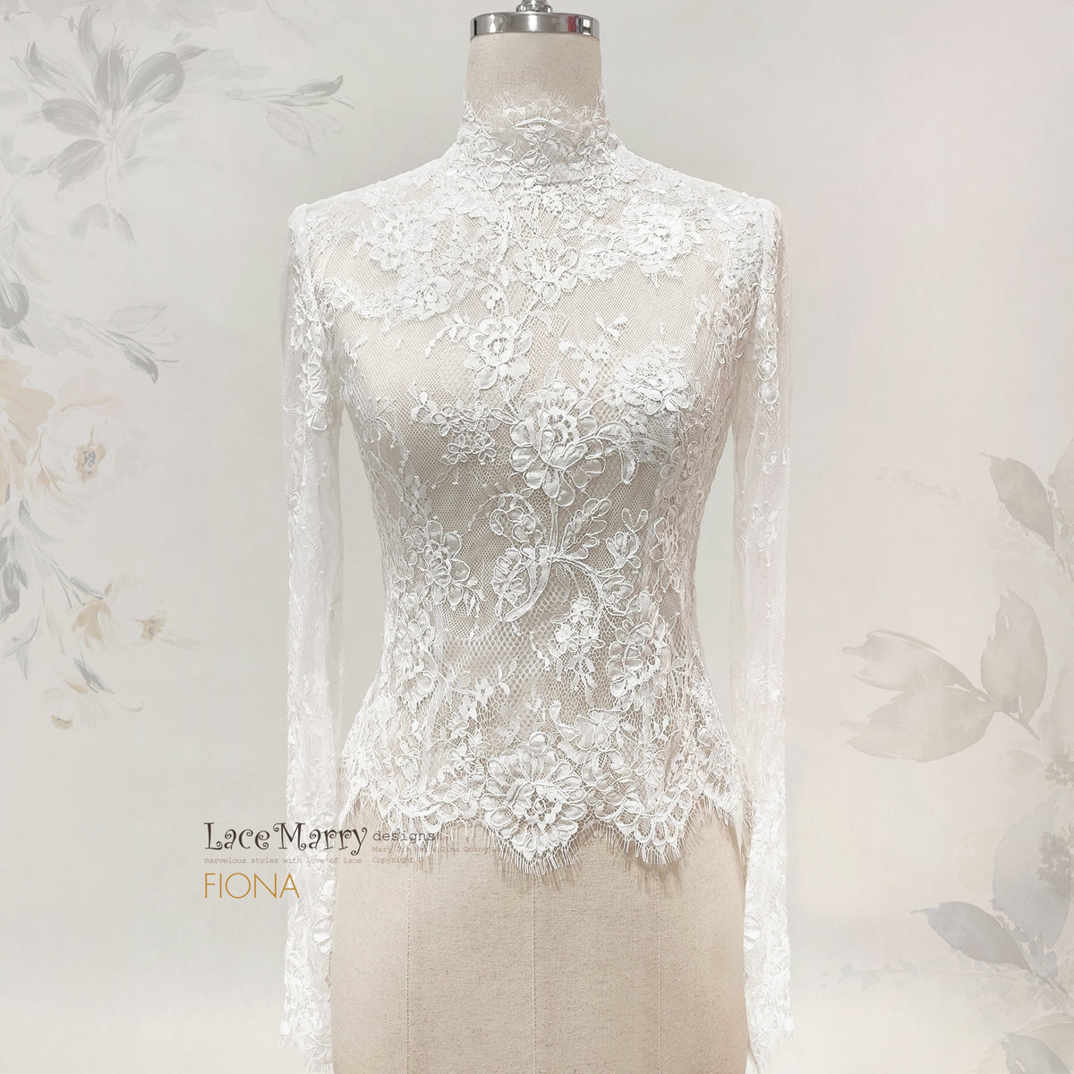 FIONA/ High Neckline Lace Bolero with Long Sleeves