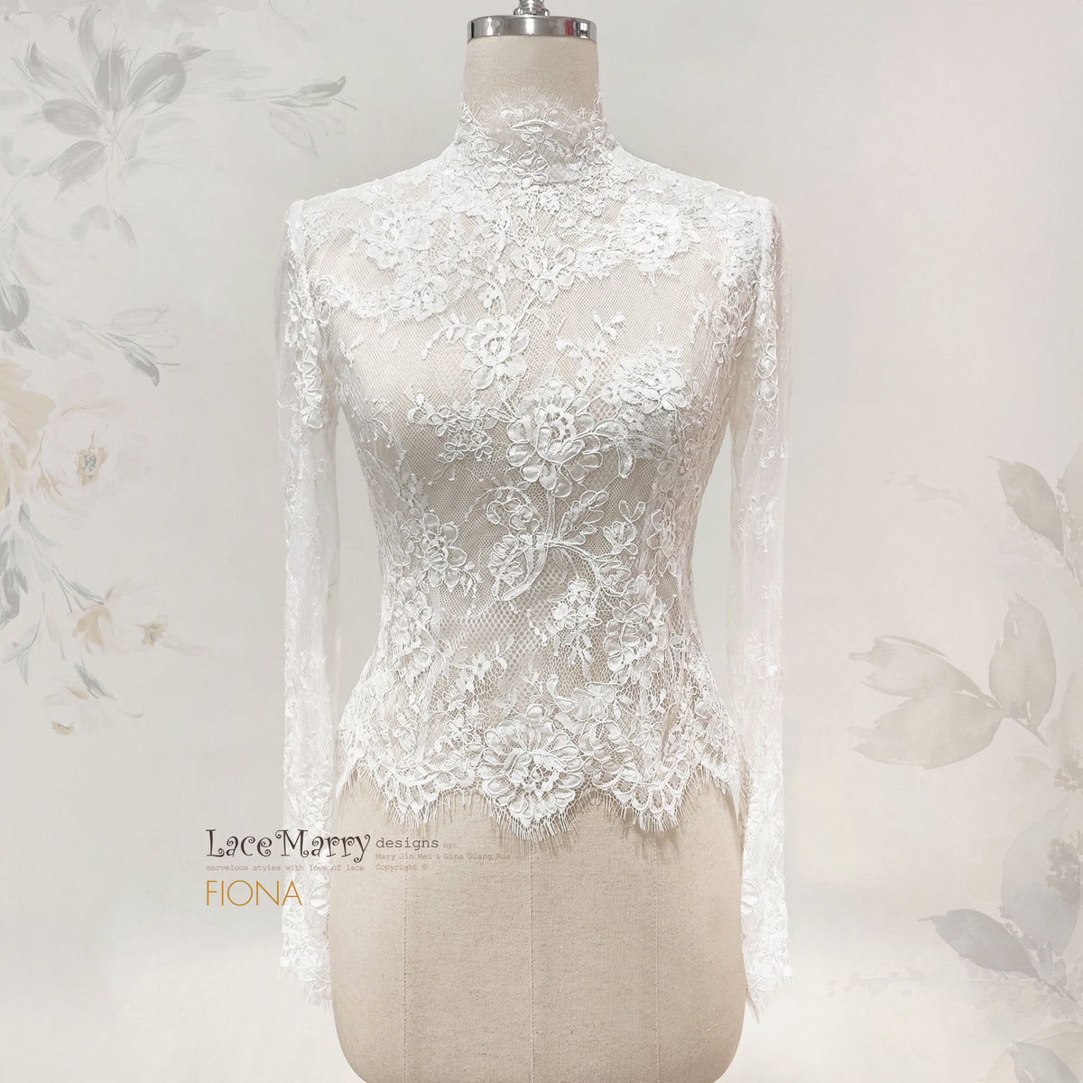 FIONA/ High Neckline Lace Bolero with Long Sleeves