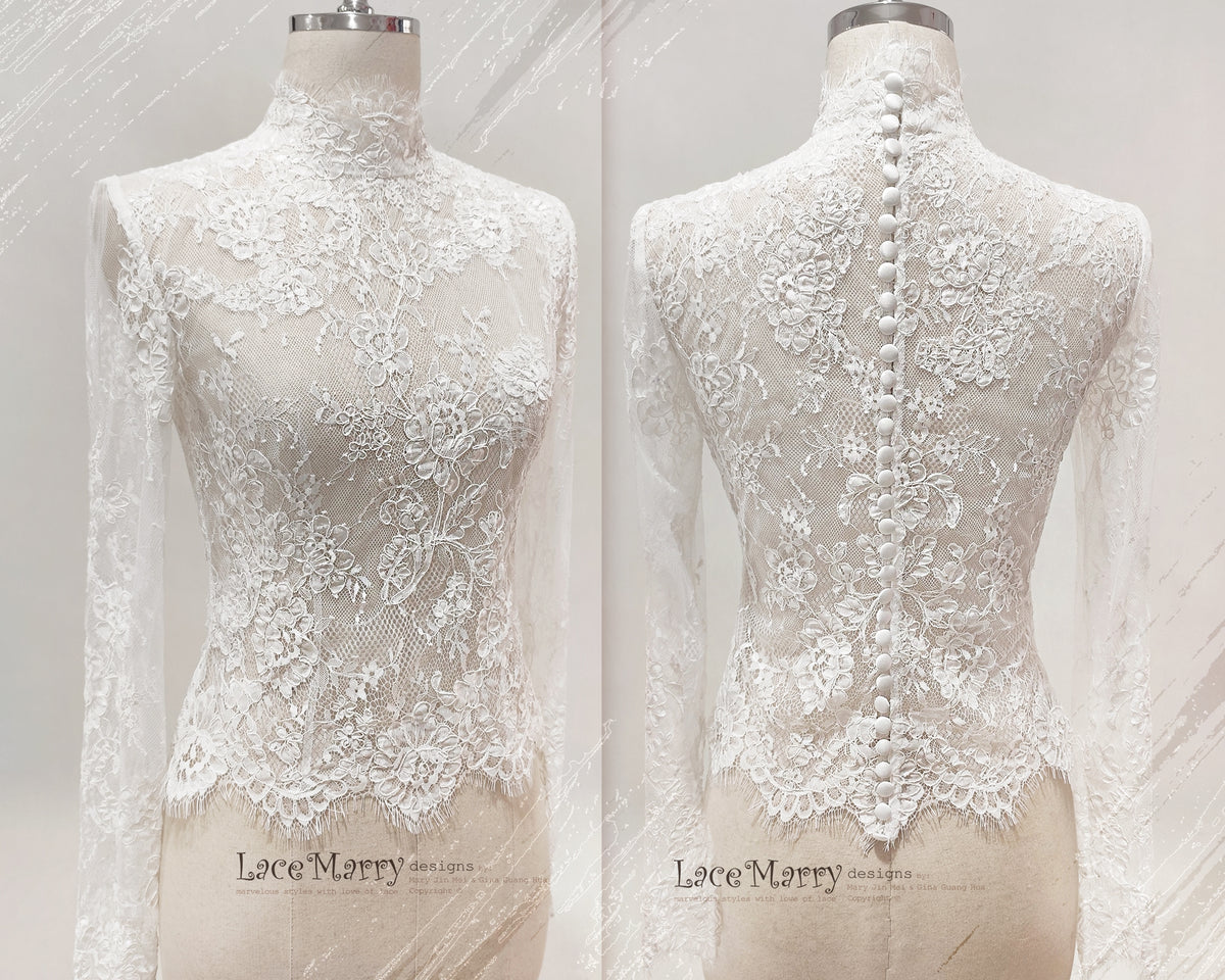 FIONA/ High Neckline Lace Bolero with Long Sleeves