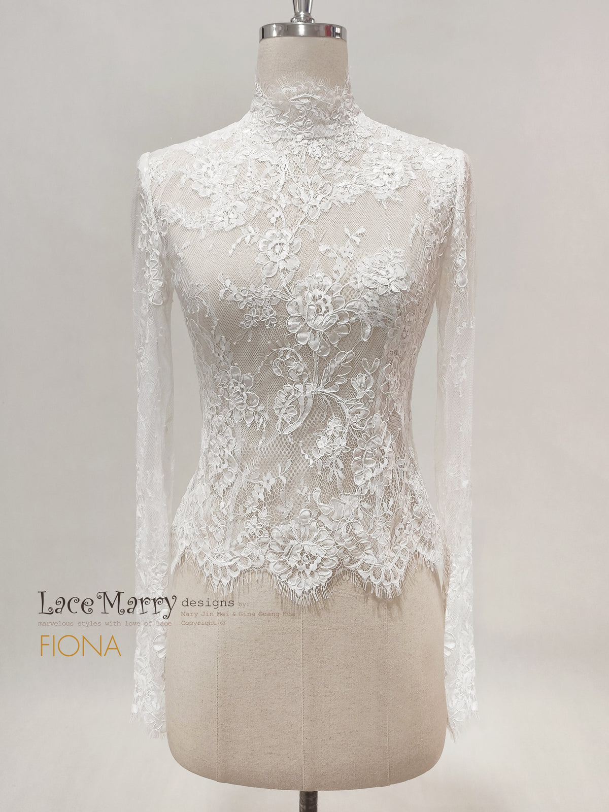 FIONA/ High Neckline Lace Bolero with Long Sleeves