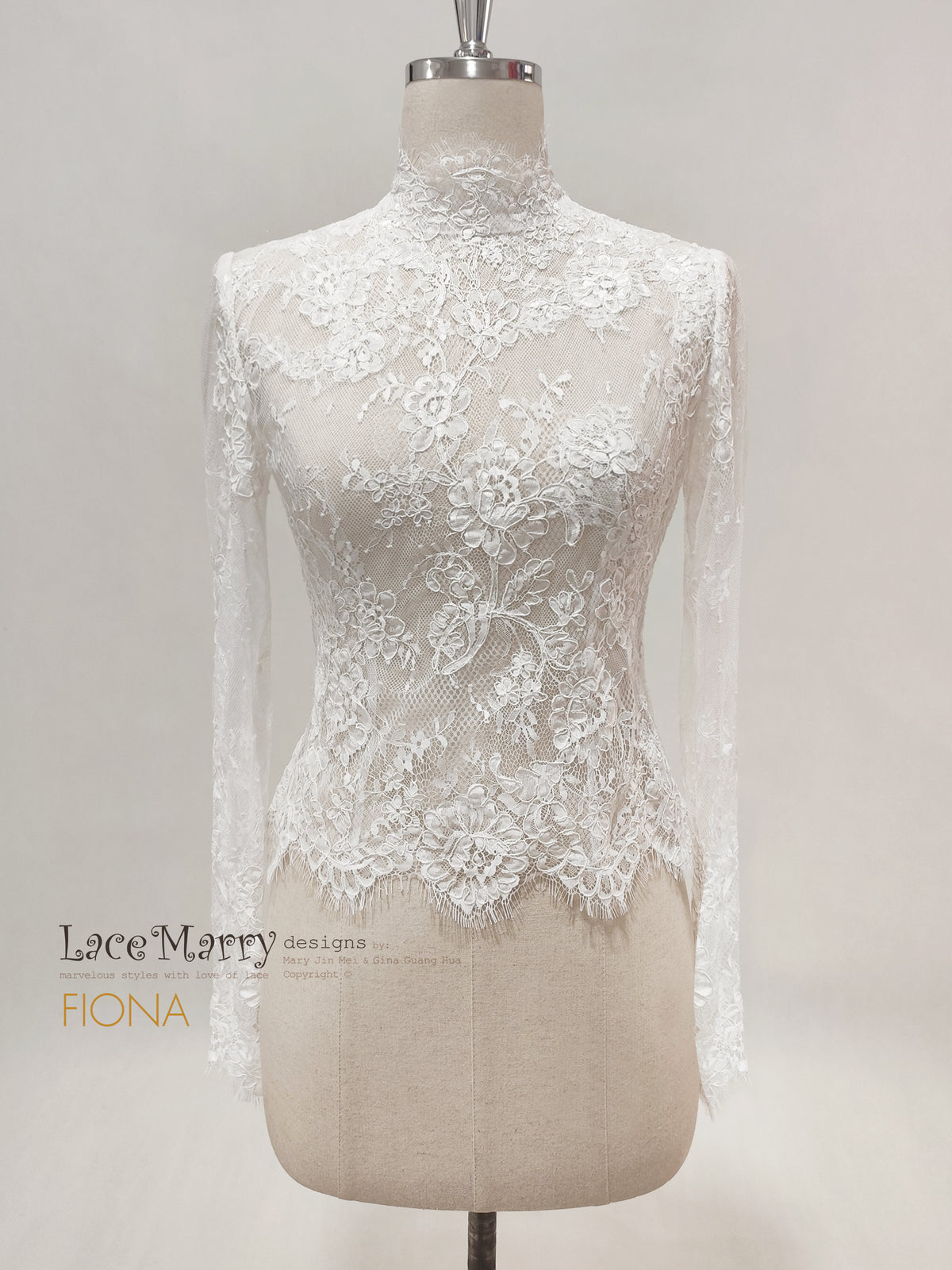 FIONA/ High Neckline Lace Bolero with Long Sleeves