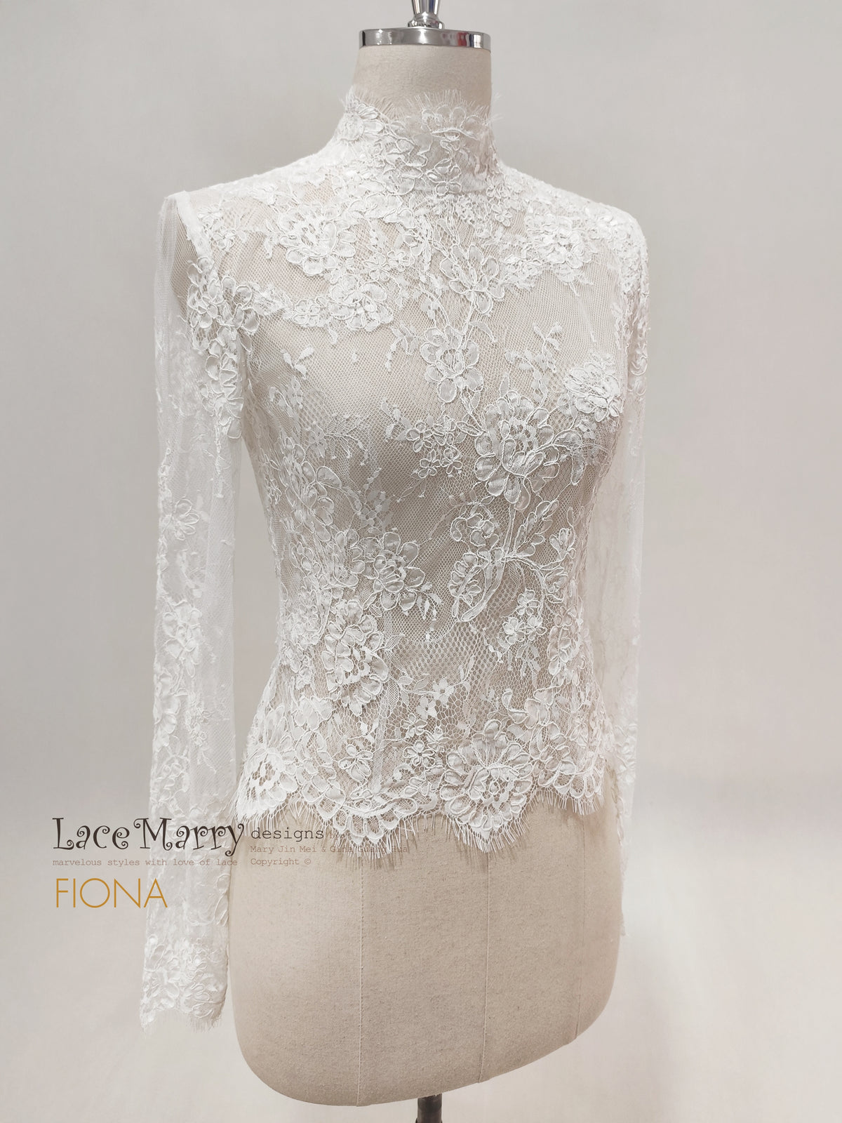 FIONA/ High Neckline Lace Bolero with Long Sleeves