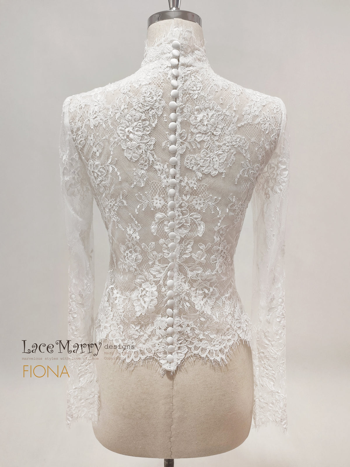 FIONA/ High Neckline Lace Bolero with Long Sleeves