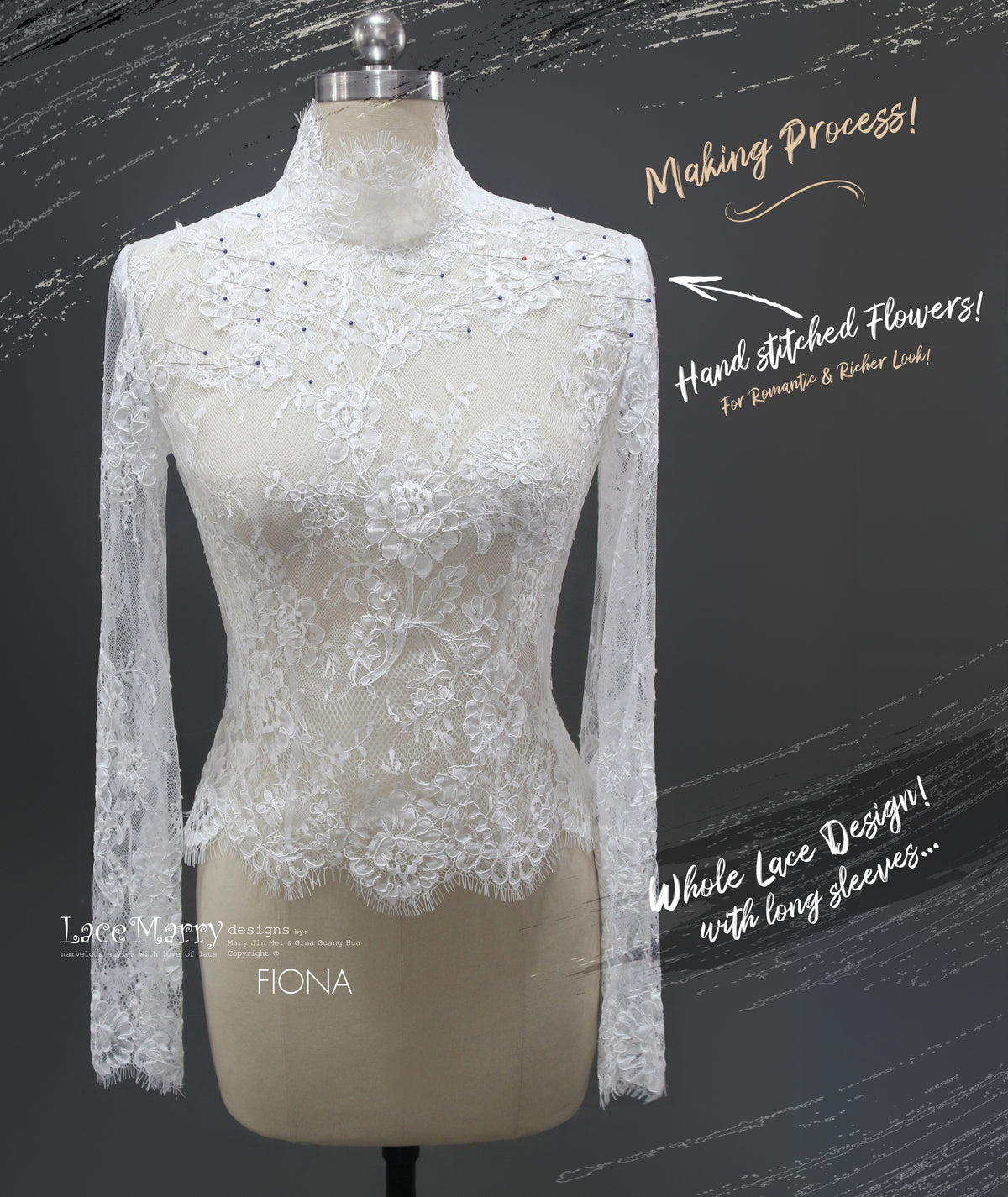 FIONA/ High Neckline Lace Bolero with Long Sleeves