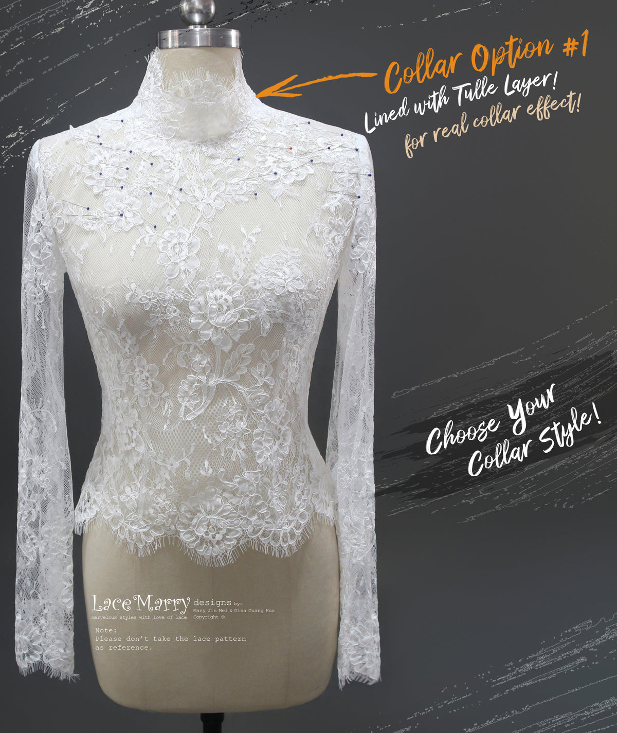 FIONA/ High Neckline Lace Bolero with Long Sleeves