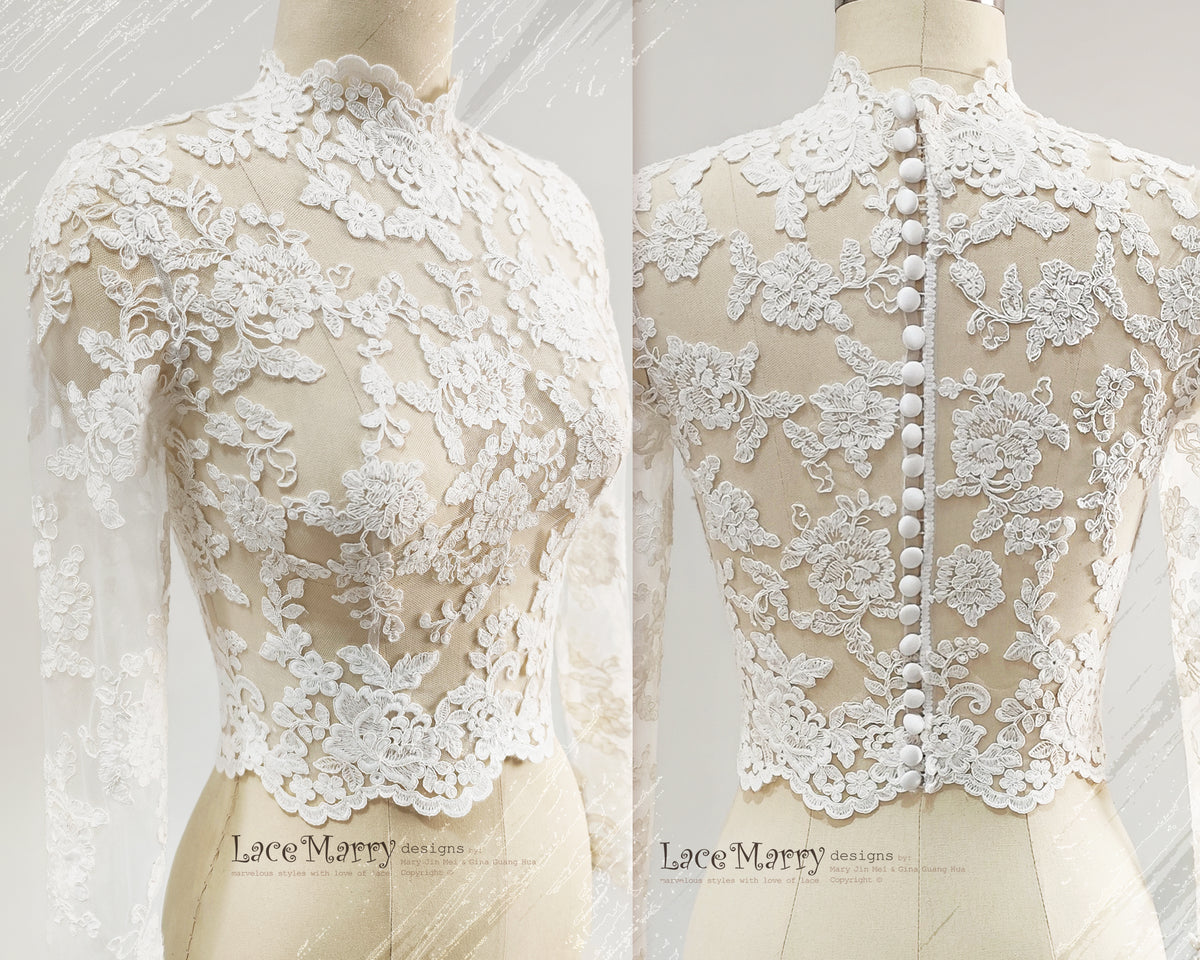 CALLISTA / Bridal Lace Topper with High Neckline and Long Sleeves