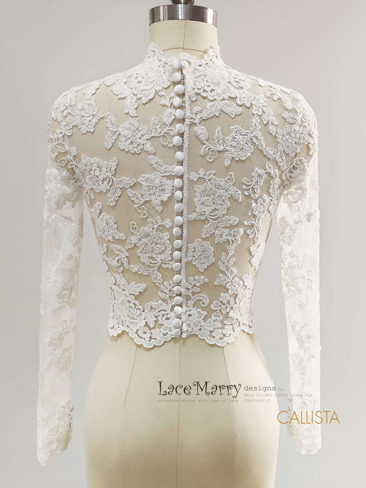 CALLISTA / Bridal Lace Topper with High Neckline and Long Sleeves