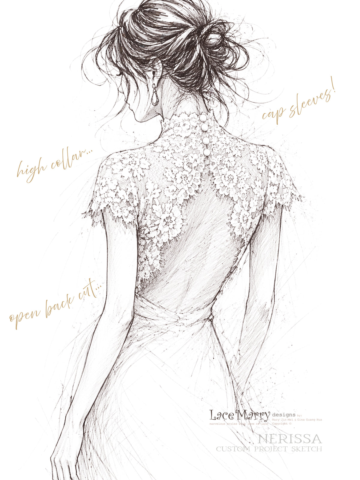 NERISSA / High Neck Open Back Bridal Lace Topper with Scalloped Edges
