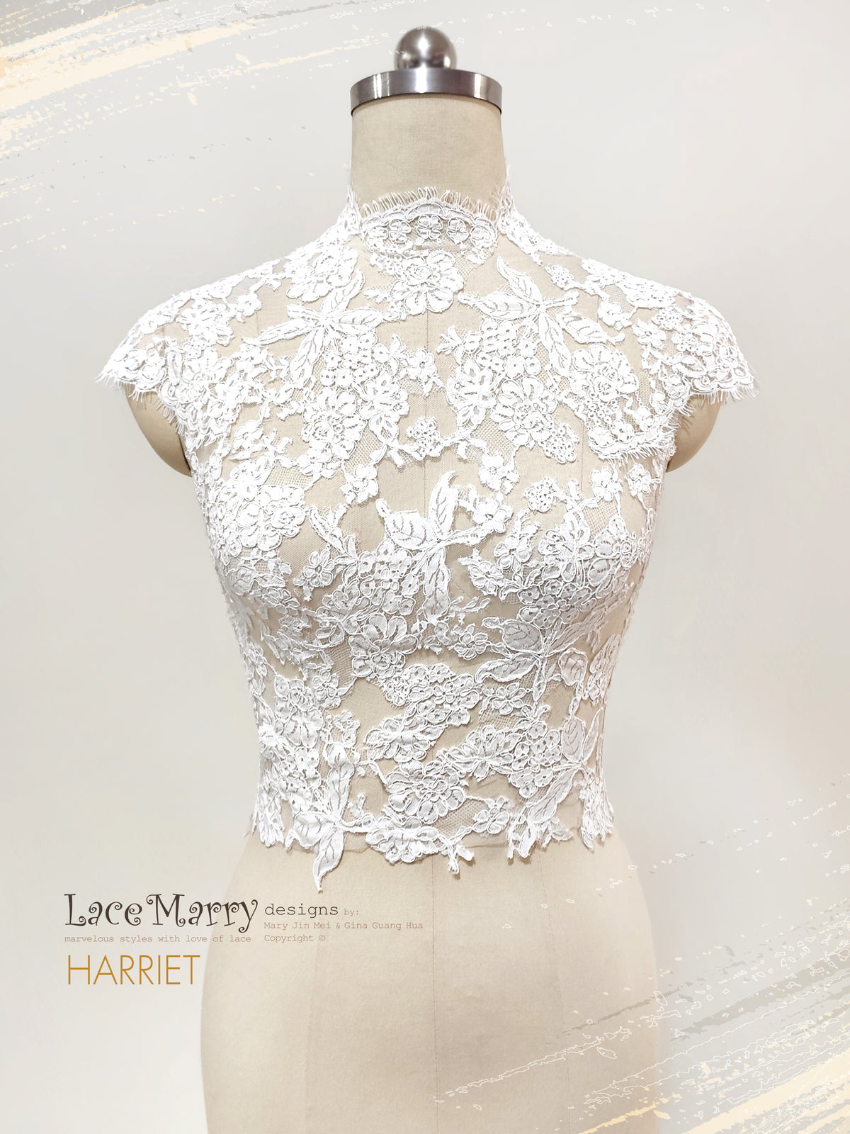 HARRIET / High Collar Lace Topper with Cap Sleeves