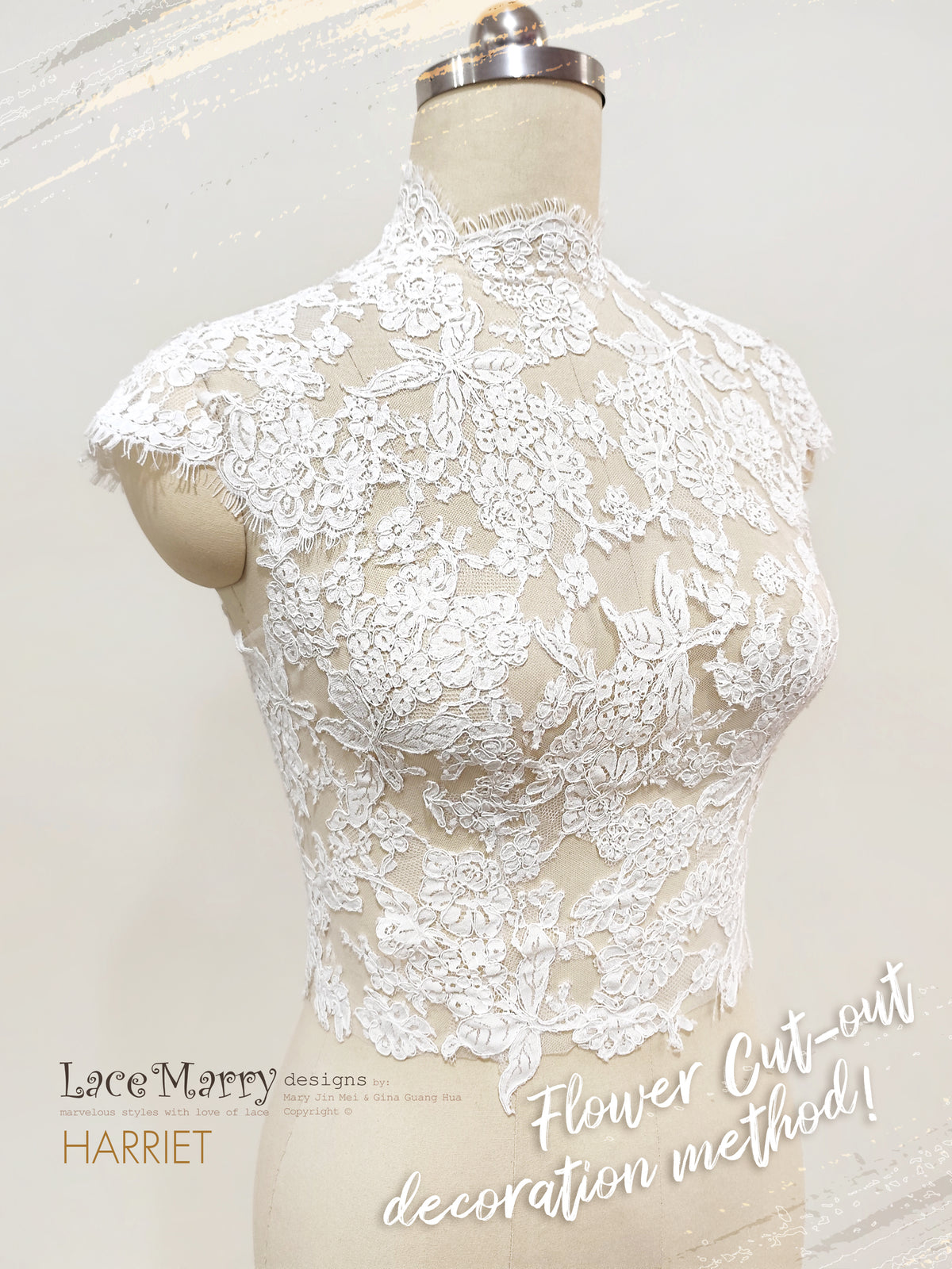 HARRIET / High Collar Lace Topper with Cap Sleeves