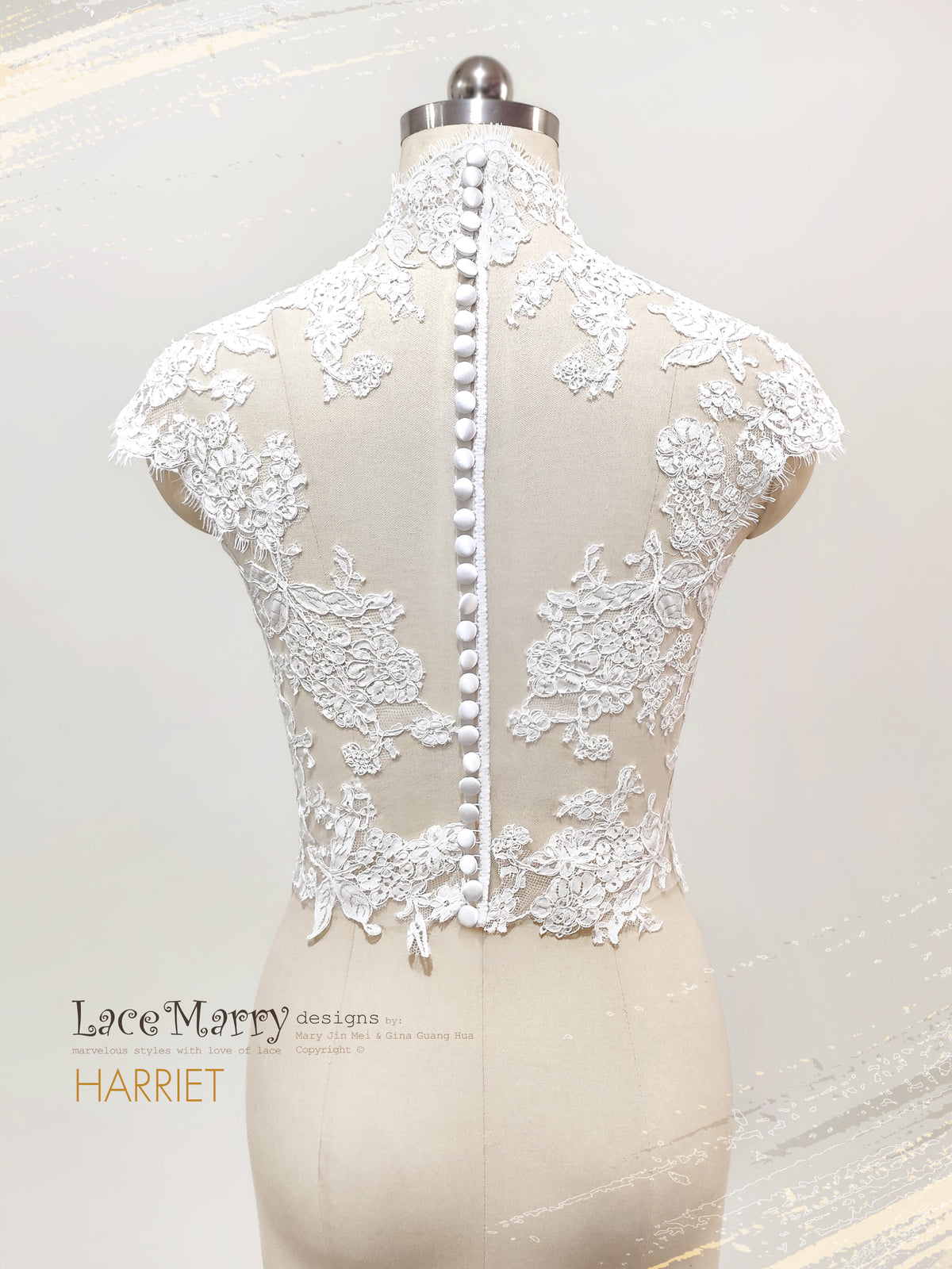 HARRIET / High Collar Lace Topper with Cap Sleeves