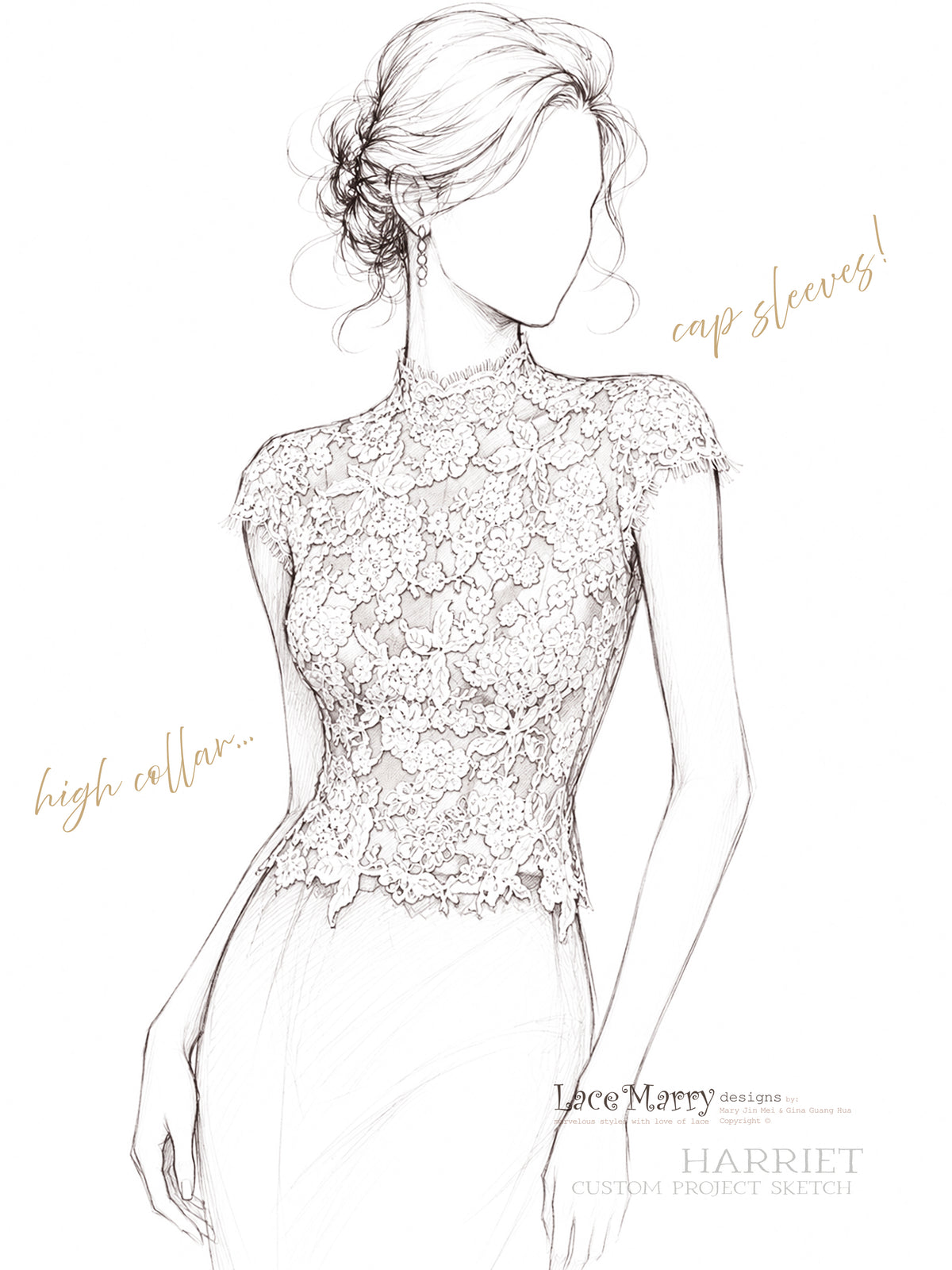HARRIET / High Collar Lace Topper with Cap Sleeves