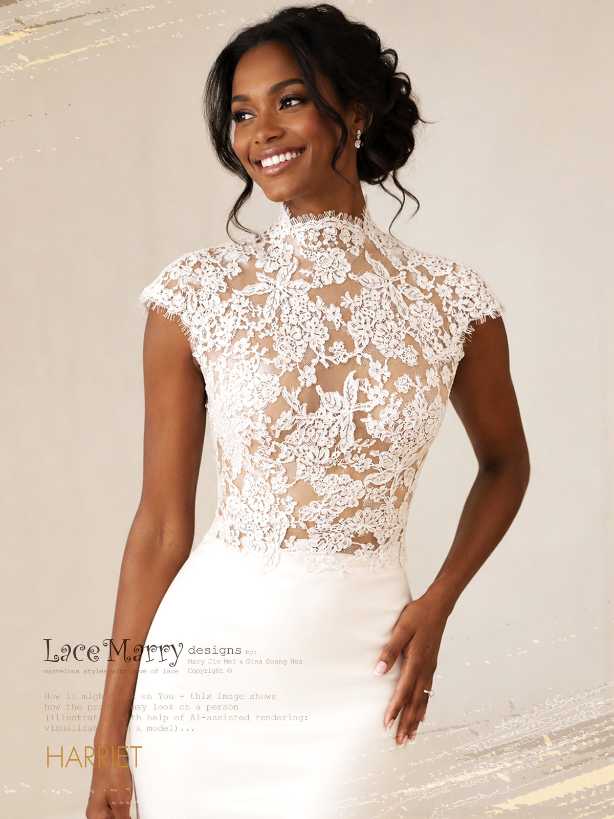 HARRIET / High Collar Lace Topper with Cap Sleeves