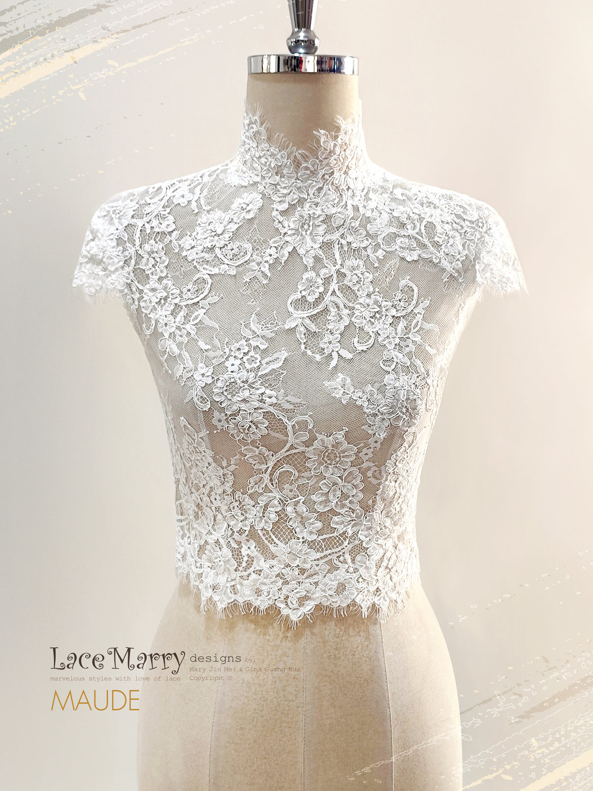 MAUDE / Lace Topper with High Neck and Cap Sleeves
