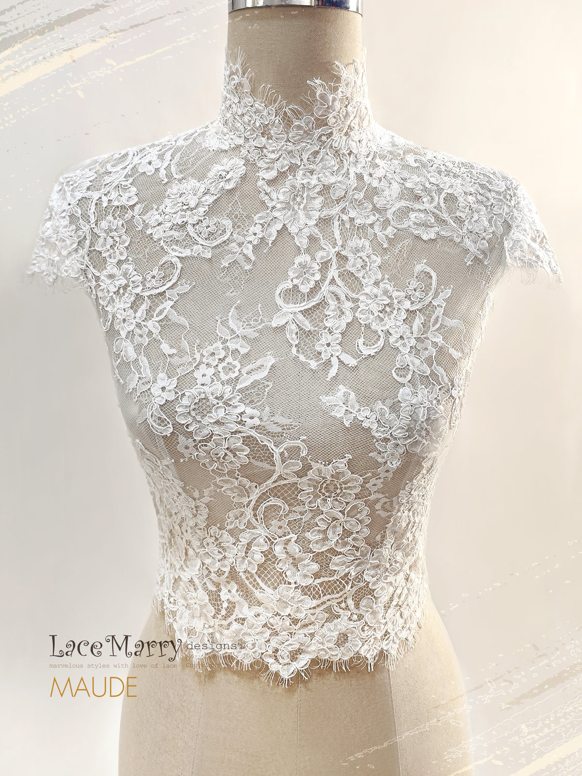MAUDE / Lace Topper with High Neck and Cap Sleeves