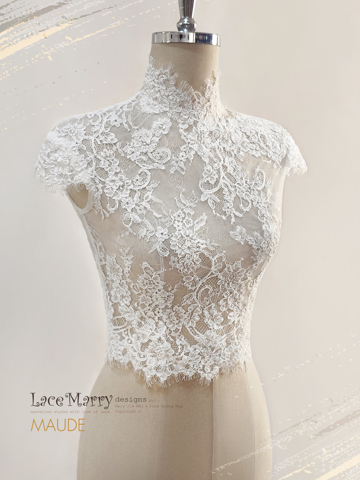 MAUDE / Lace Topper with High Neck and Cap Sleeves