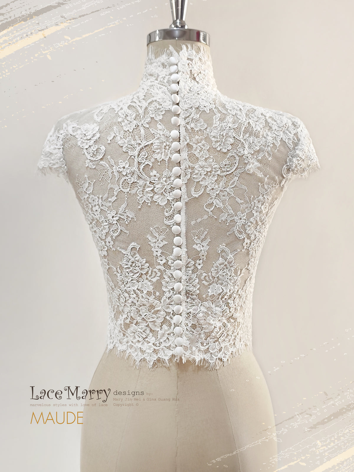 MAUDE / Lace Topper with High Neck and Cap Sleeves