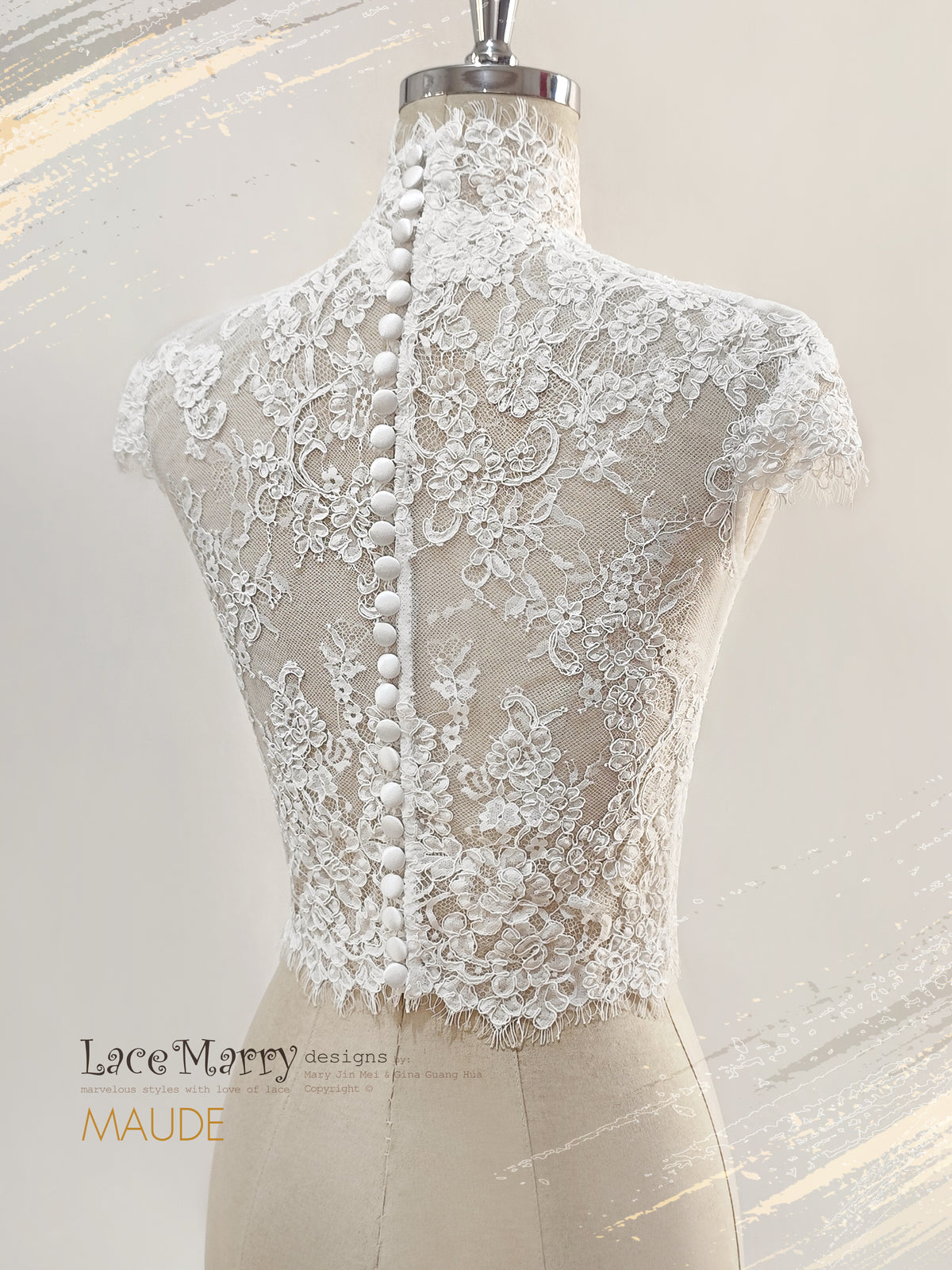MAUDE / Lace Topper with High Neck and Cap Sleeves