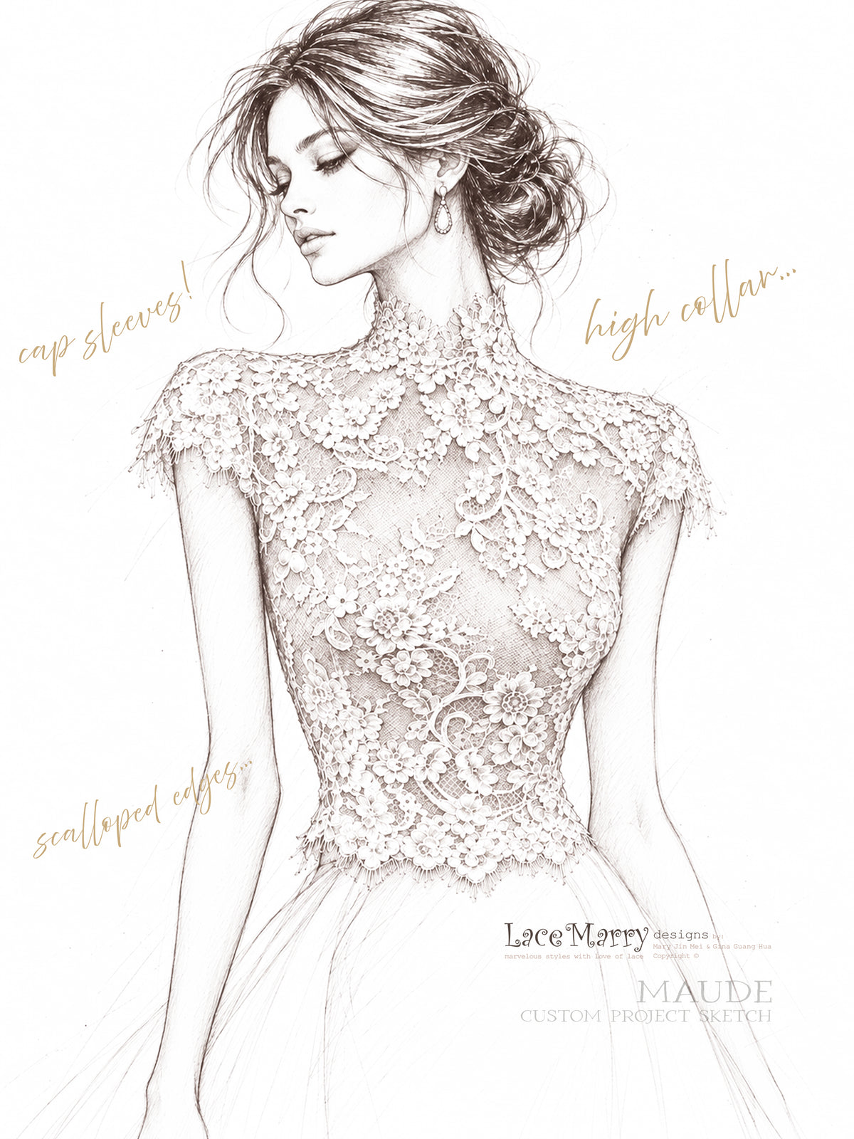 MAUDE / Lace Topper with High Neck and Cap Sleeves