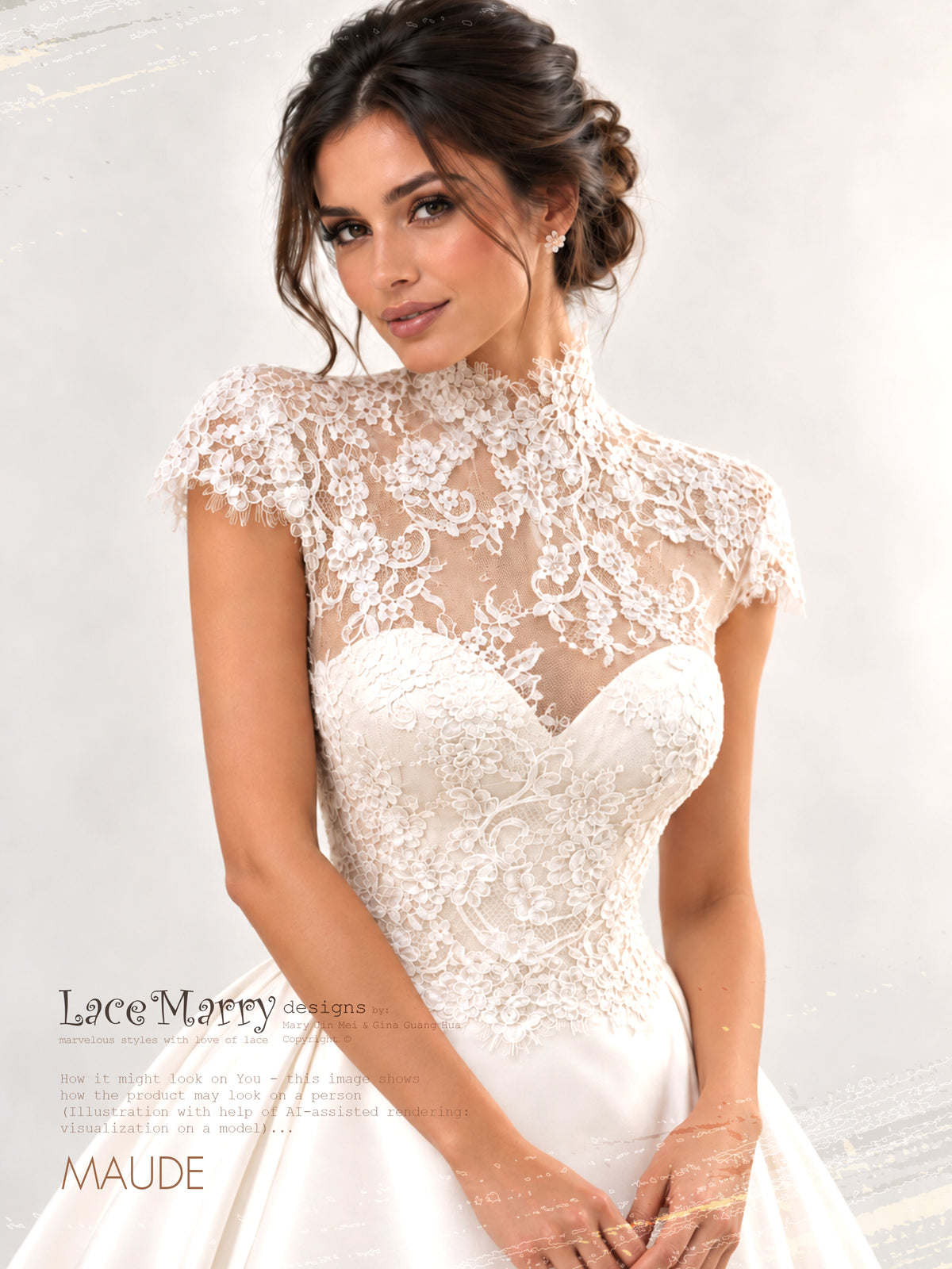 MAUDE / Lace Topper with High Neck and Cap Sleeves