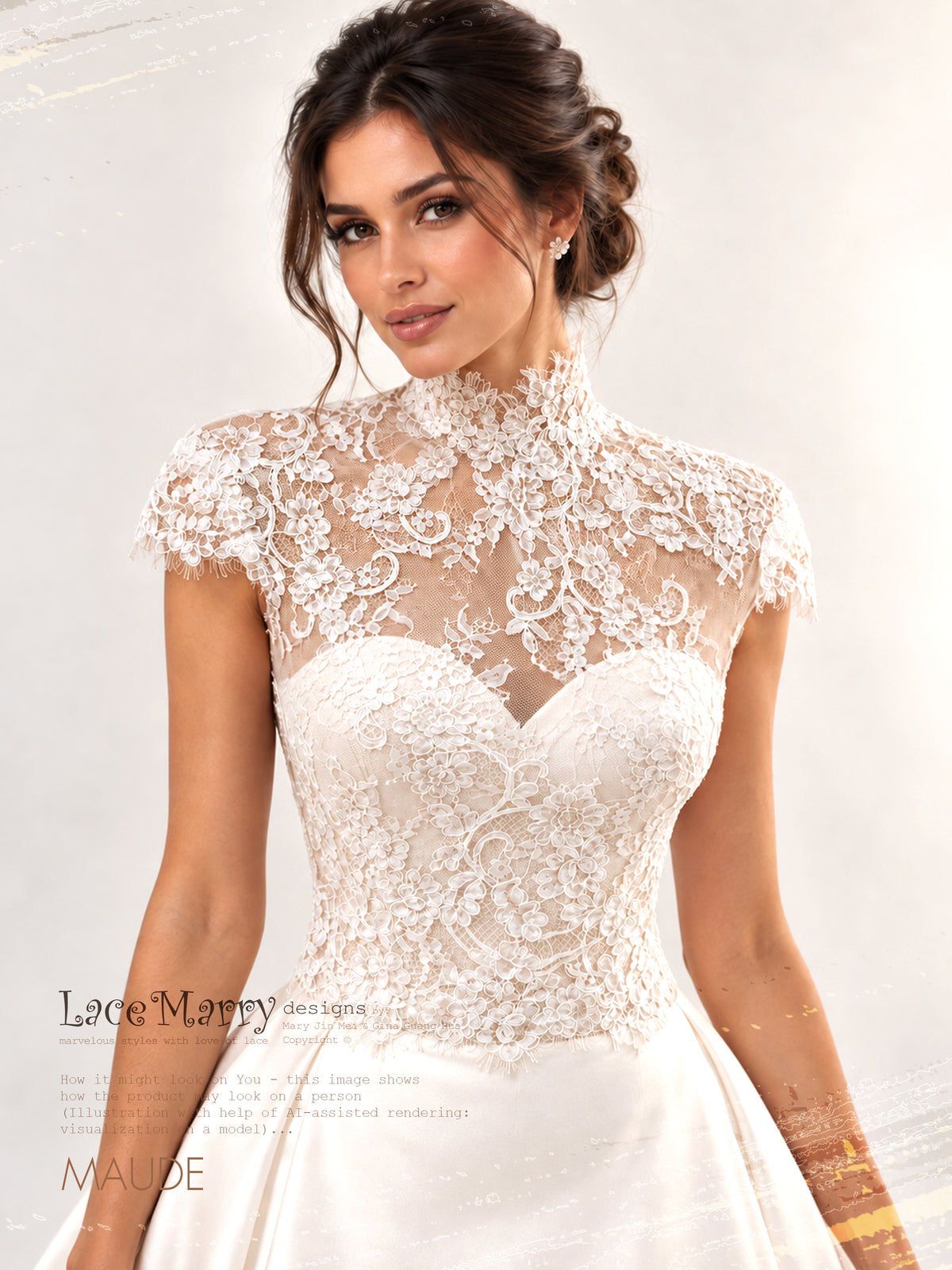 MAUDE / Lace Topper with High Neck and Cap Sleeves