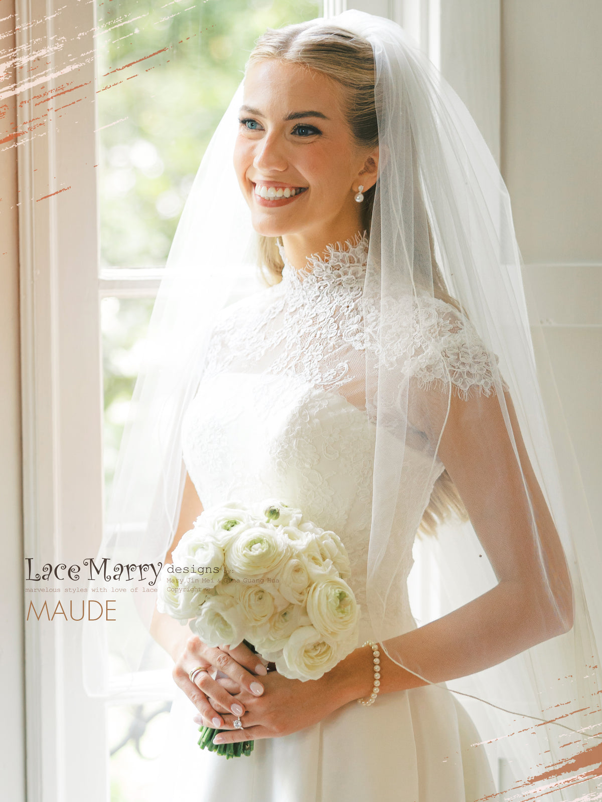 MAUDE / Lace Topper with High Neck and Cap Sleeves