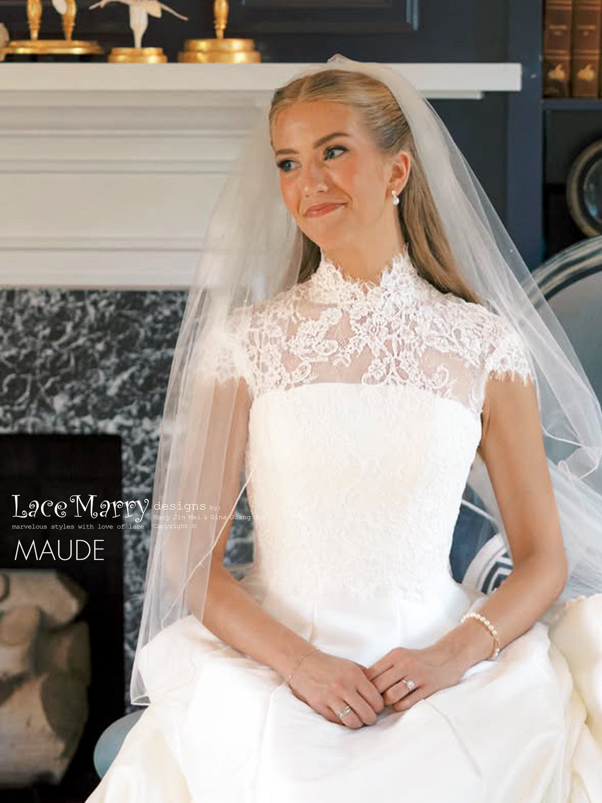 MAUDE / Lace Topper with High Neck and Cap Sleeves