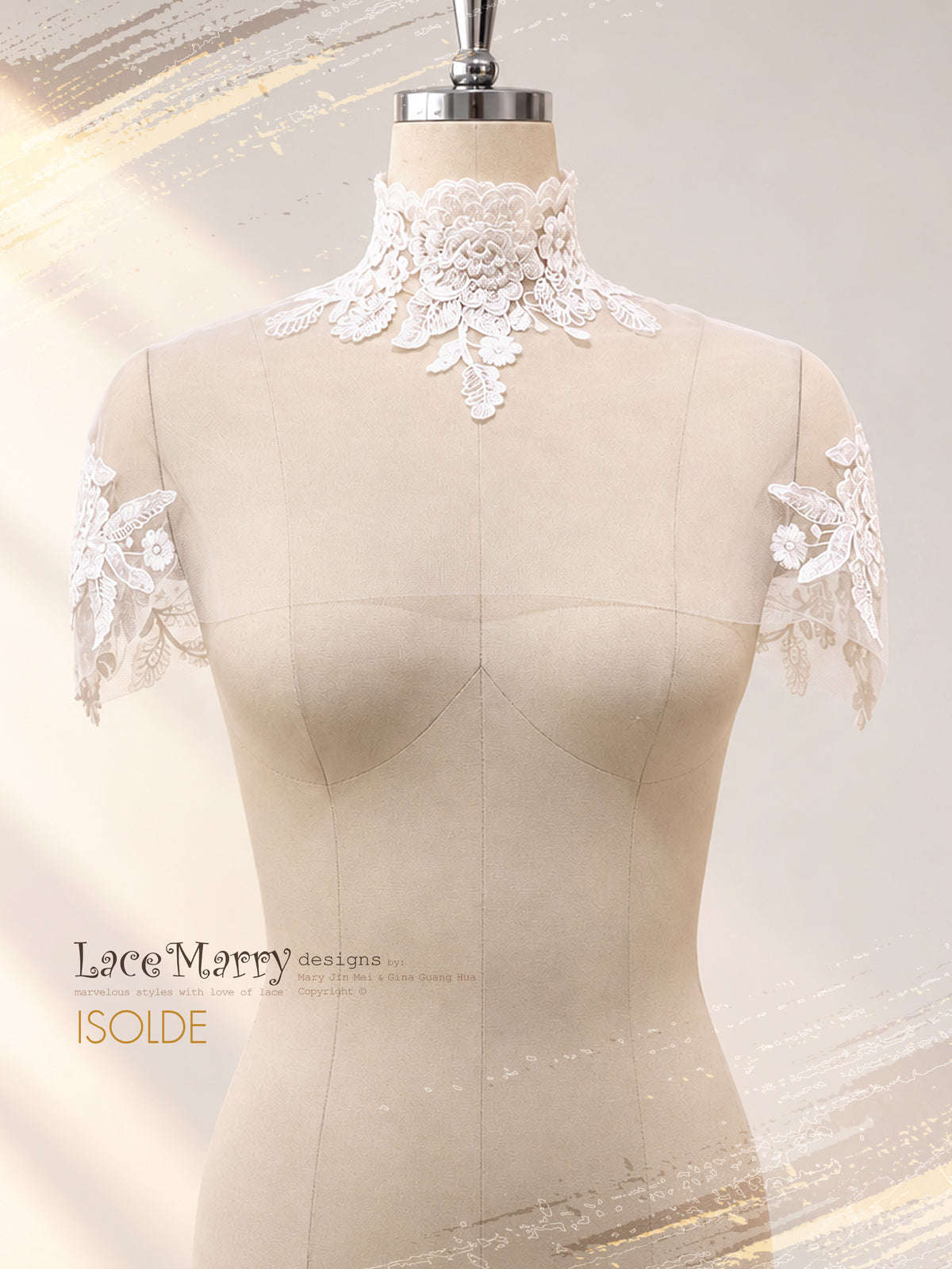 ISOLDE / Bridal Lace Capelet with Illusion Neckline