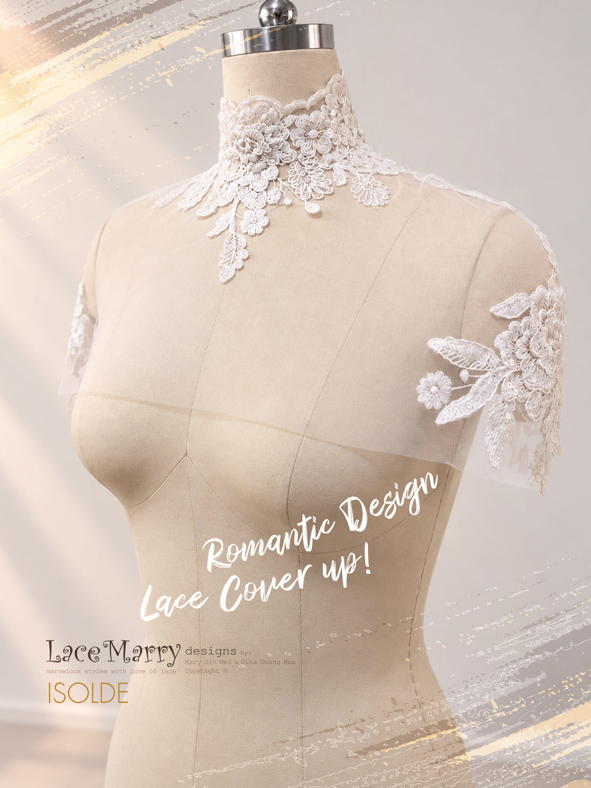 ISOLDE / Bridal Lace Capelet with Illusion Neckline