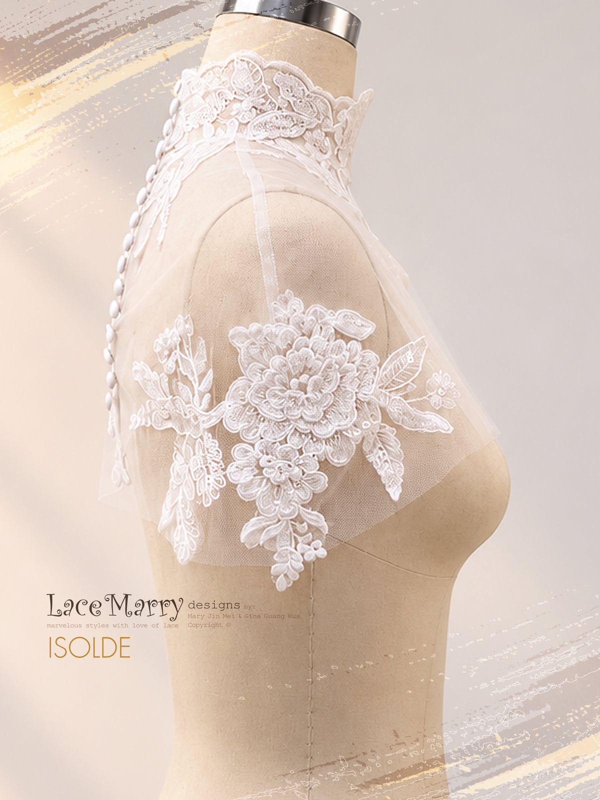 ISOLDE / Bridal Lace Capelet with Illusion Neckline