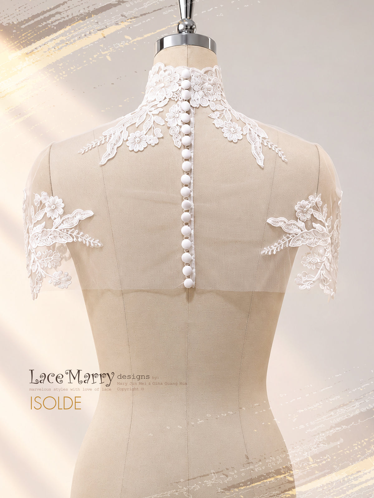 ISOLDE / Bridal Lace Capelet with Illusion Neckline