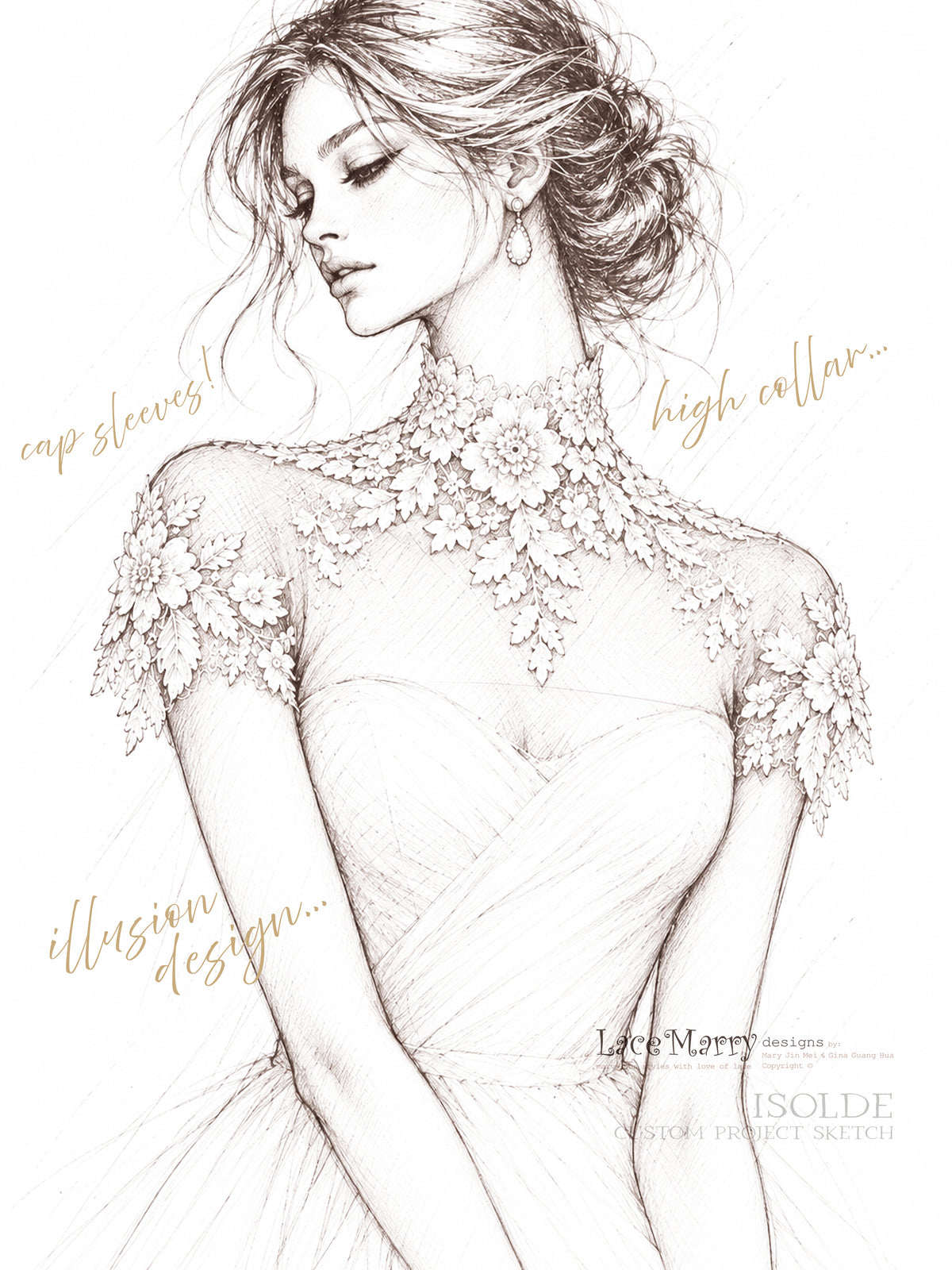 ISOLDE / Bridal Lace Capelet with Illusion Neckline