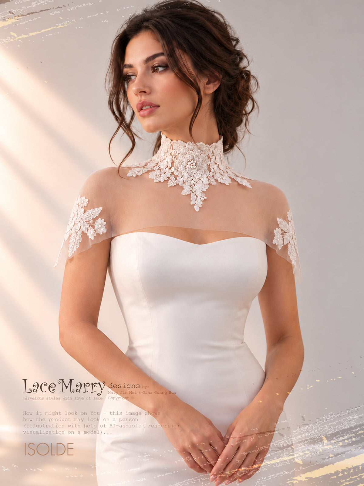 ISOLDE / Bridal Lace Capelet with Illusion Neckline