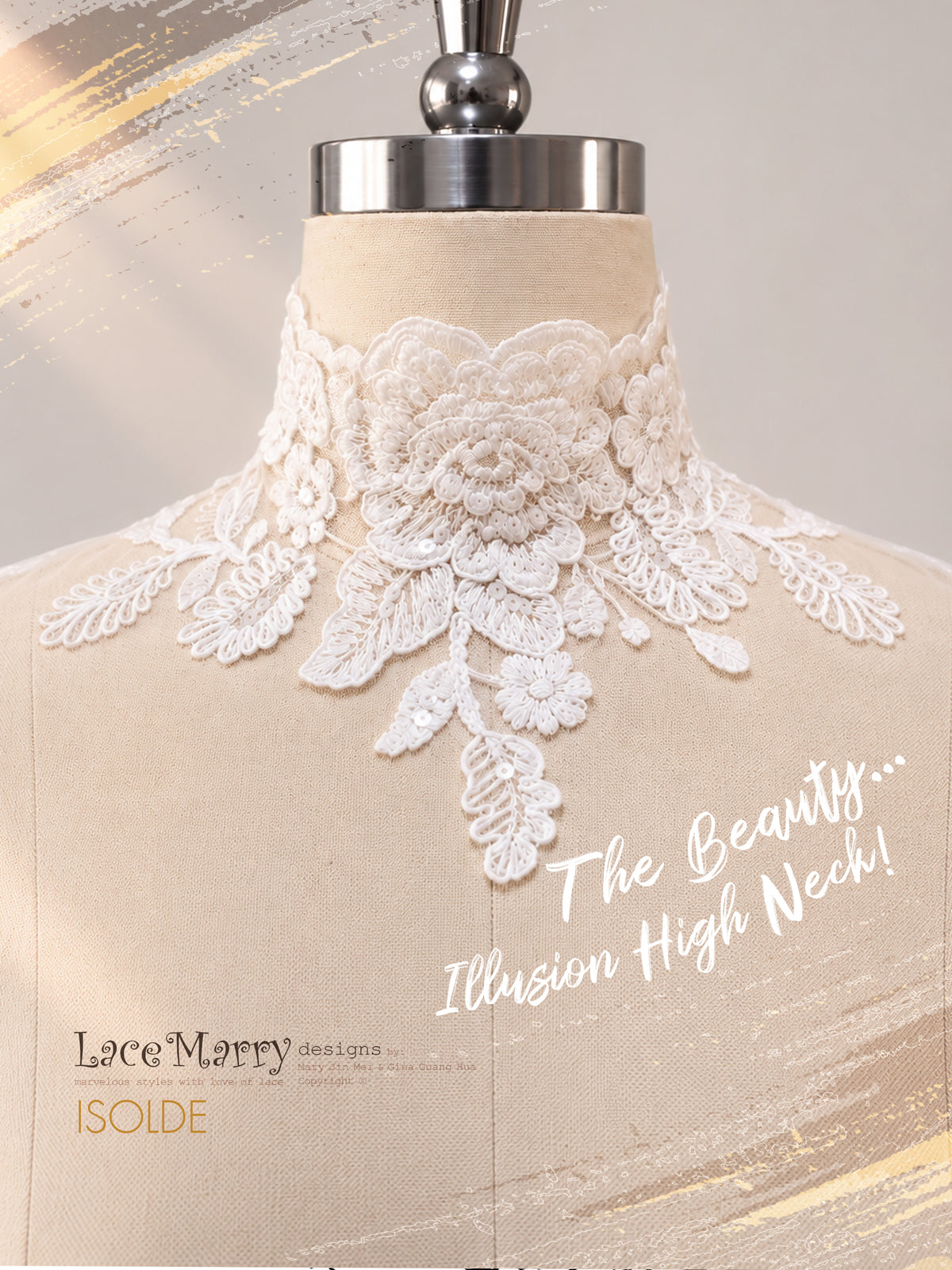 ISOLDE / Bridal Lace Capelet with Illusion Neckline