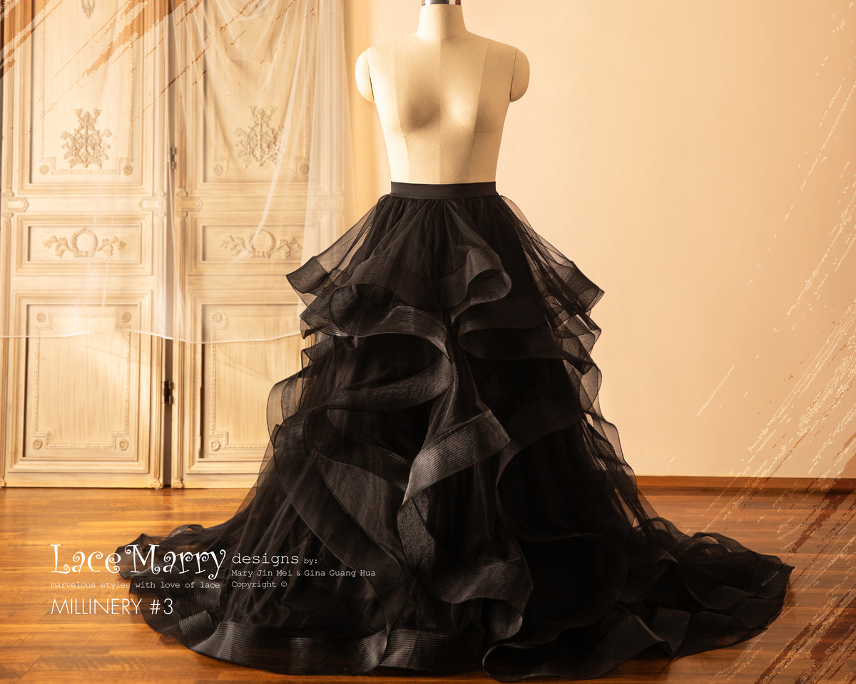 MILLINERY #3 / A Line Black Bridal Skirt with Multiple Layers