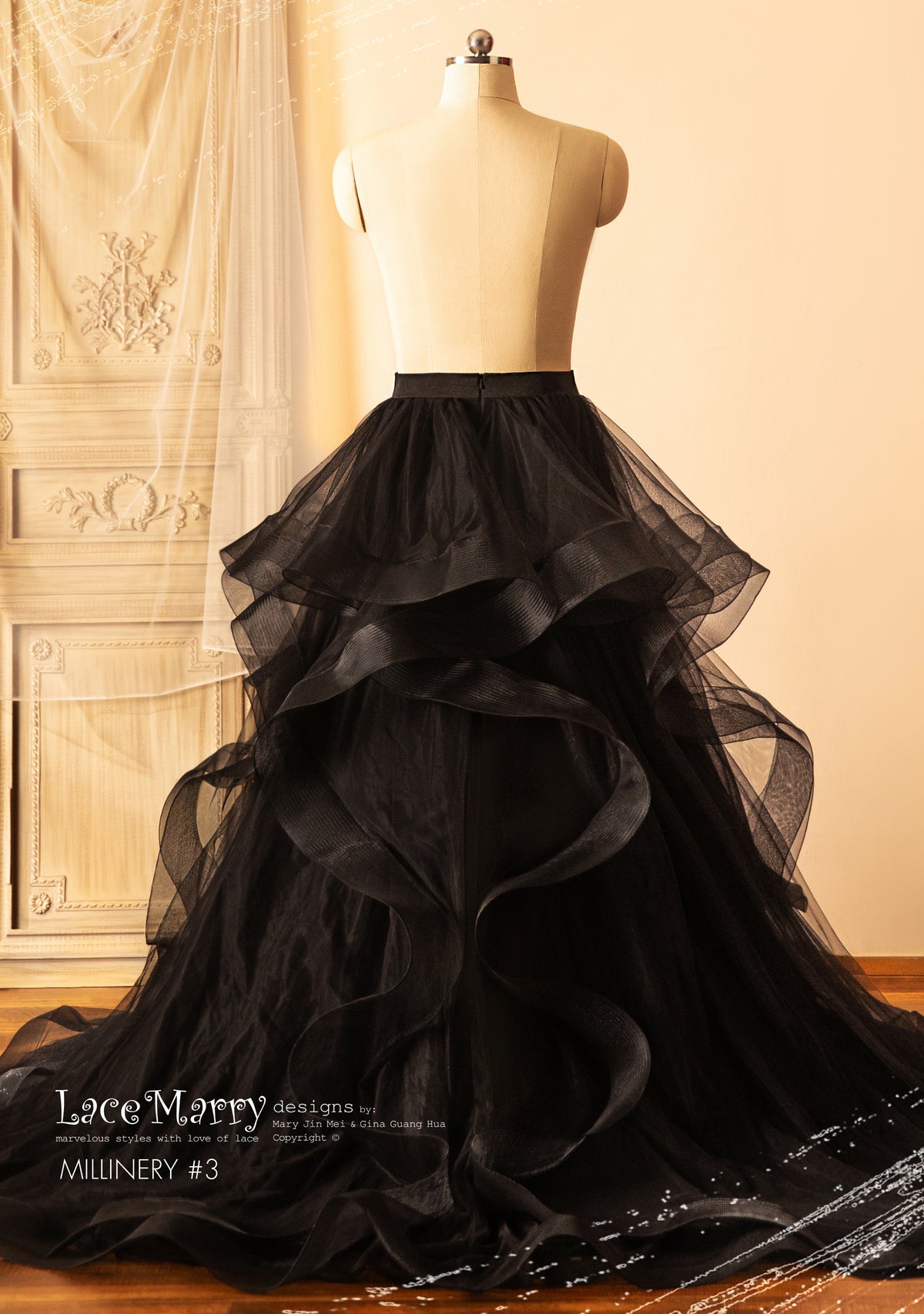 MILLINERY #3 / A Line Black Bridal Skirt with Multiple Layers