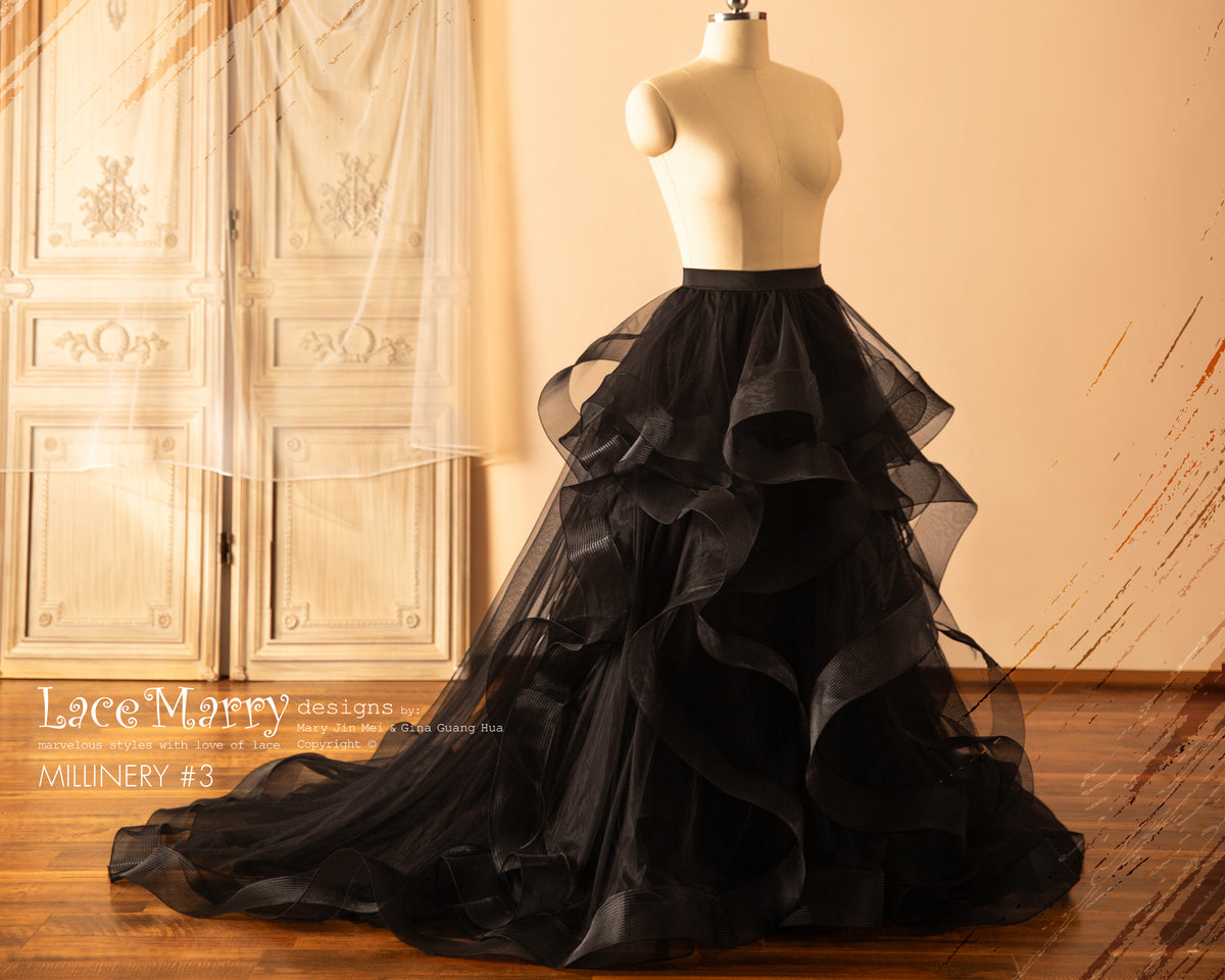 MILLINERY #3 / A Line Black Bridal Skirt with Multiple Layers - LaceMarry MILLINERY #3 / A Line Black Bridal Skirt with Multiple Layers - LaceMarry
