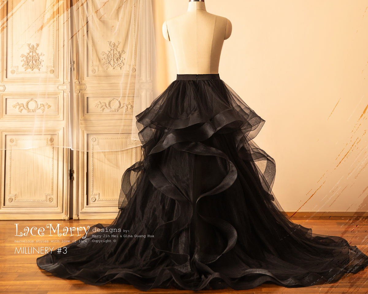 MILLINERY #3 / A Line Black Bridal Skirt with Multiple Layers