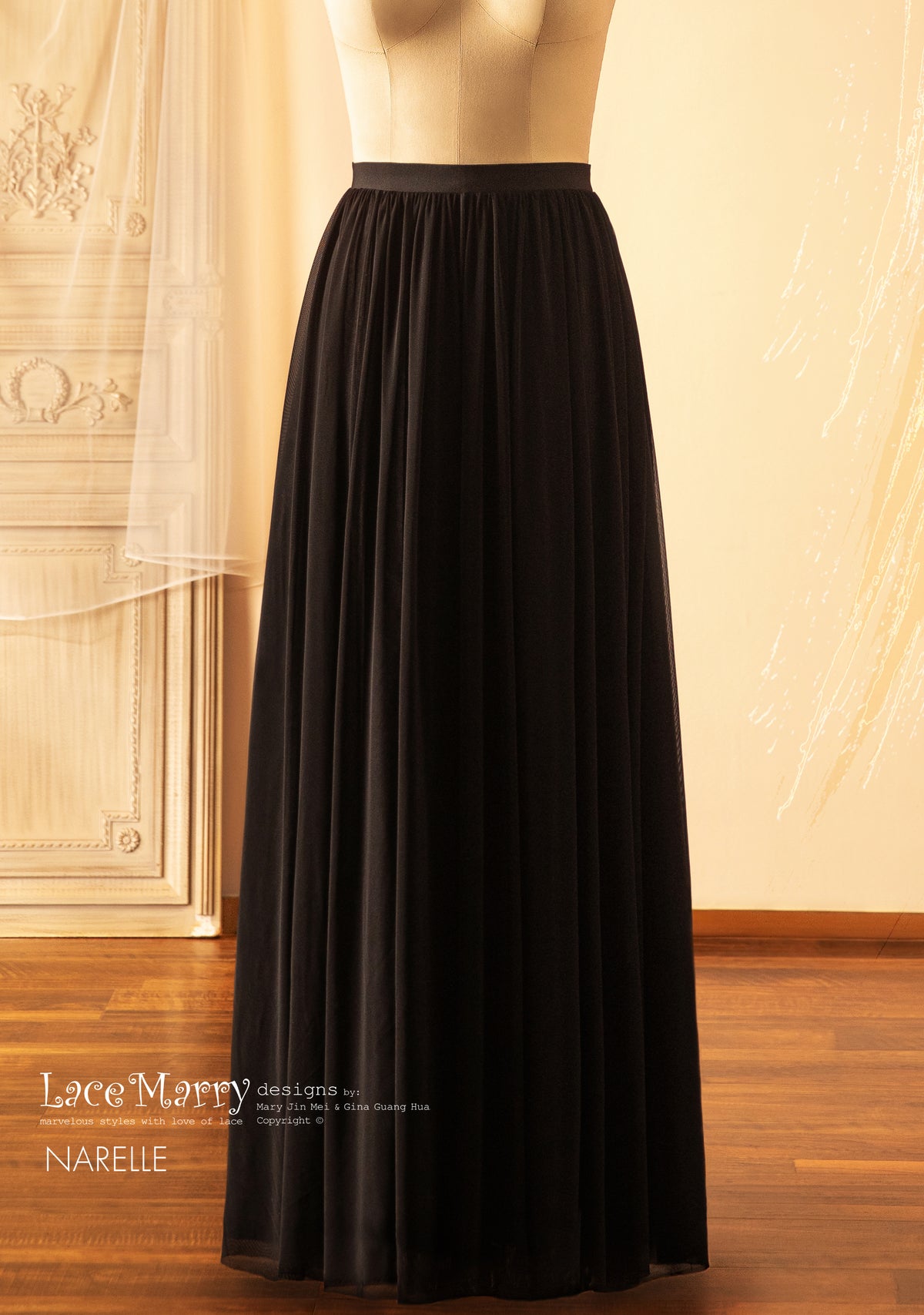 NARELLE / Black Tulle Skirt in Floor Length