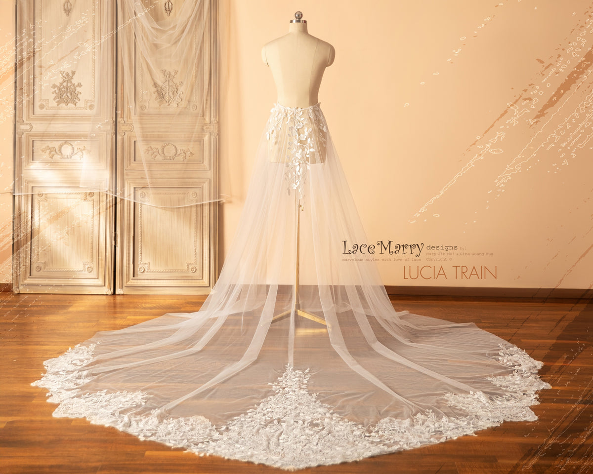 LUCIA / Deep Plunge Wedding Dress with Straps and Plain Chiffon Skirt