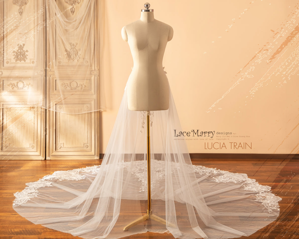 LUCIA / Deep Plunge Wedding Dress with Straps and Plain Chiffon Skirt
