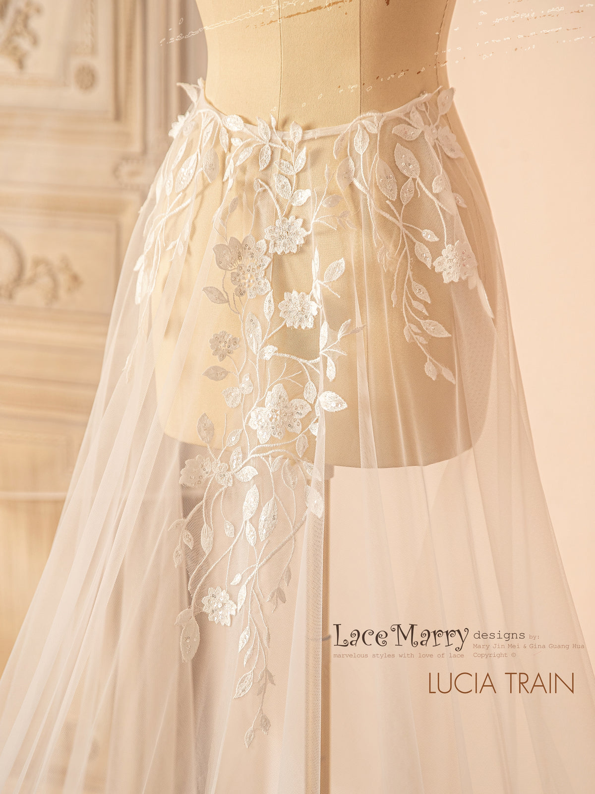 LUCIA / Deep Plunge Wedding Dress with Straps and Plain Chiffon Skirt