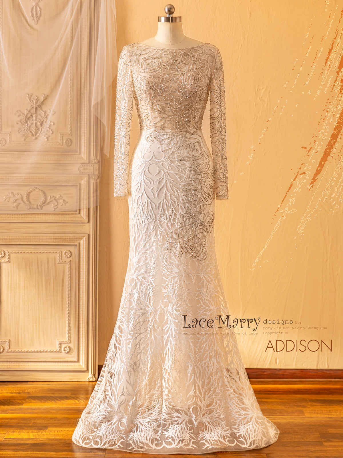 ADDISON / Abstract Pattern Wedding Dress with All Over Spark