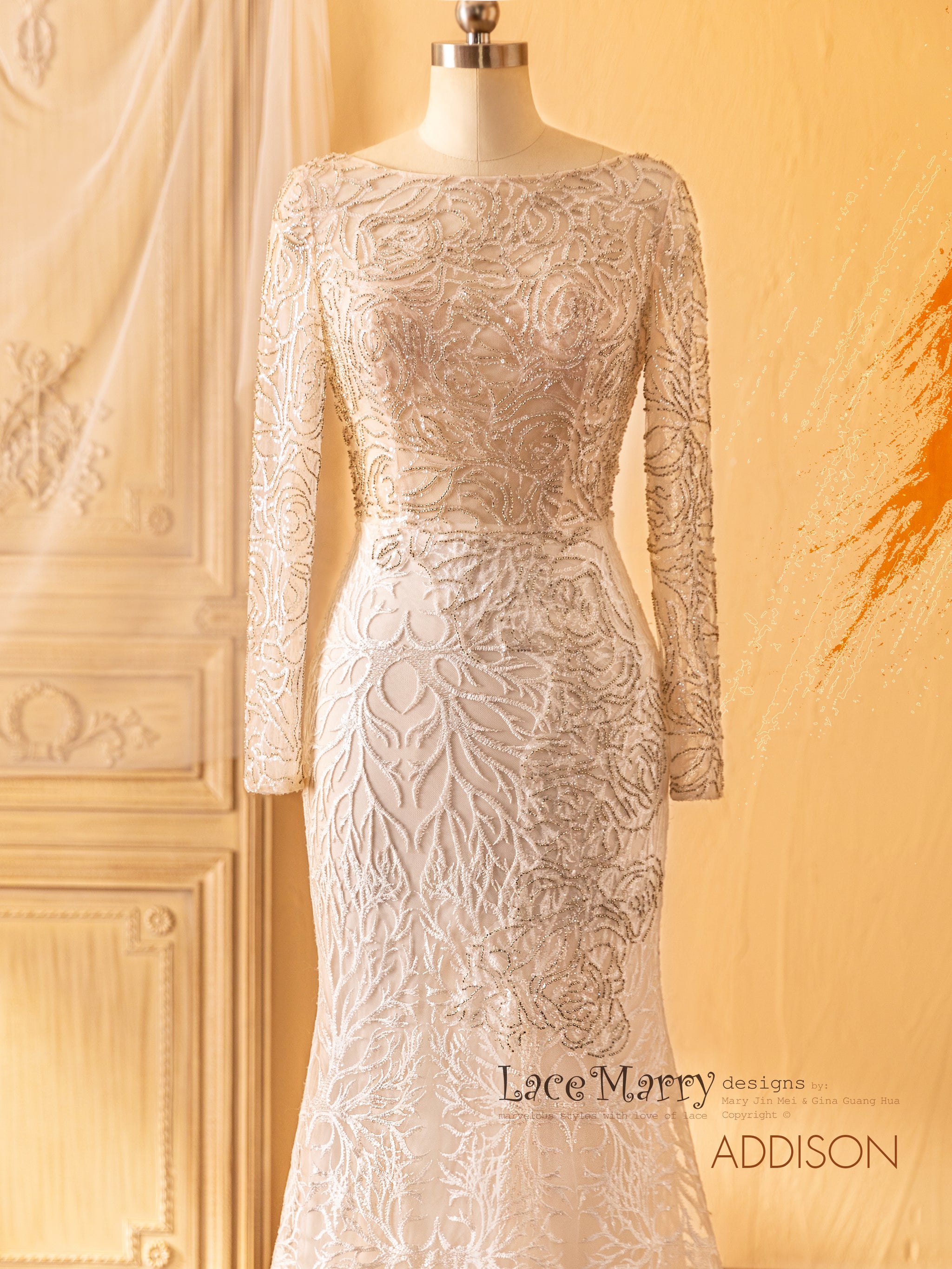 ADDISON / Abstract Pattern Wedding Dress with All Over Spark - LaceMarry ADDISON / Abstract Pattern Wedding Dress with All Over Spark - LaceMarry
