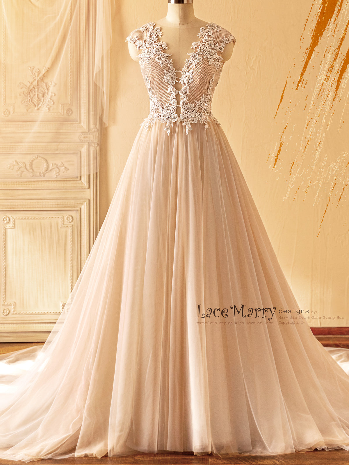 JAKIARA / A Line Wedding Dress with Gorgeous Rhombus Design