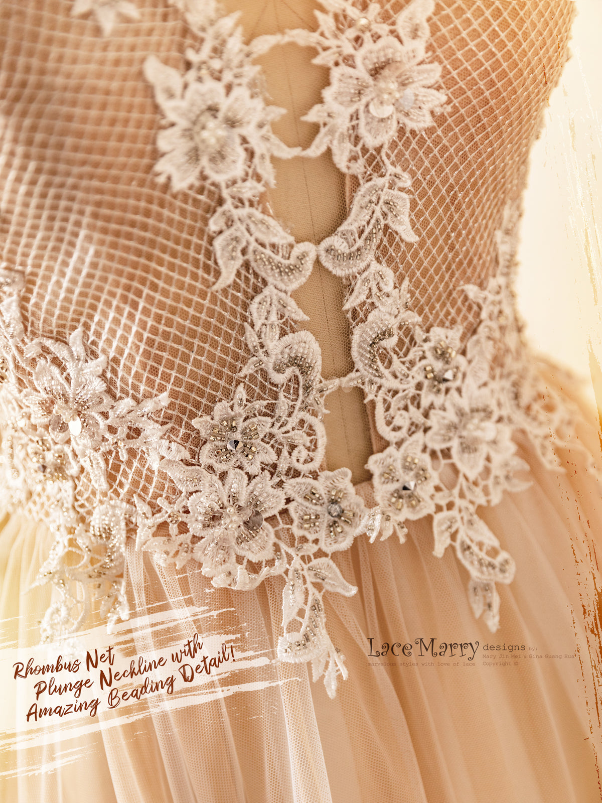 JAKIARA / A Line Wedding Dress with Gorgeous Rhombus Design